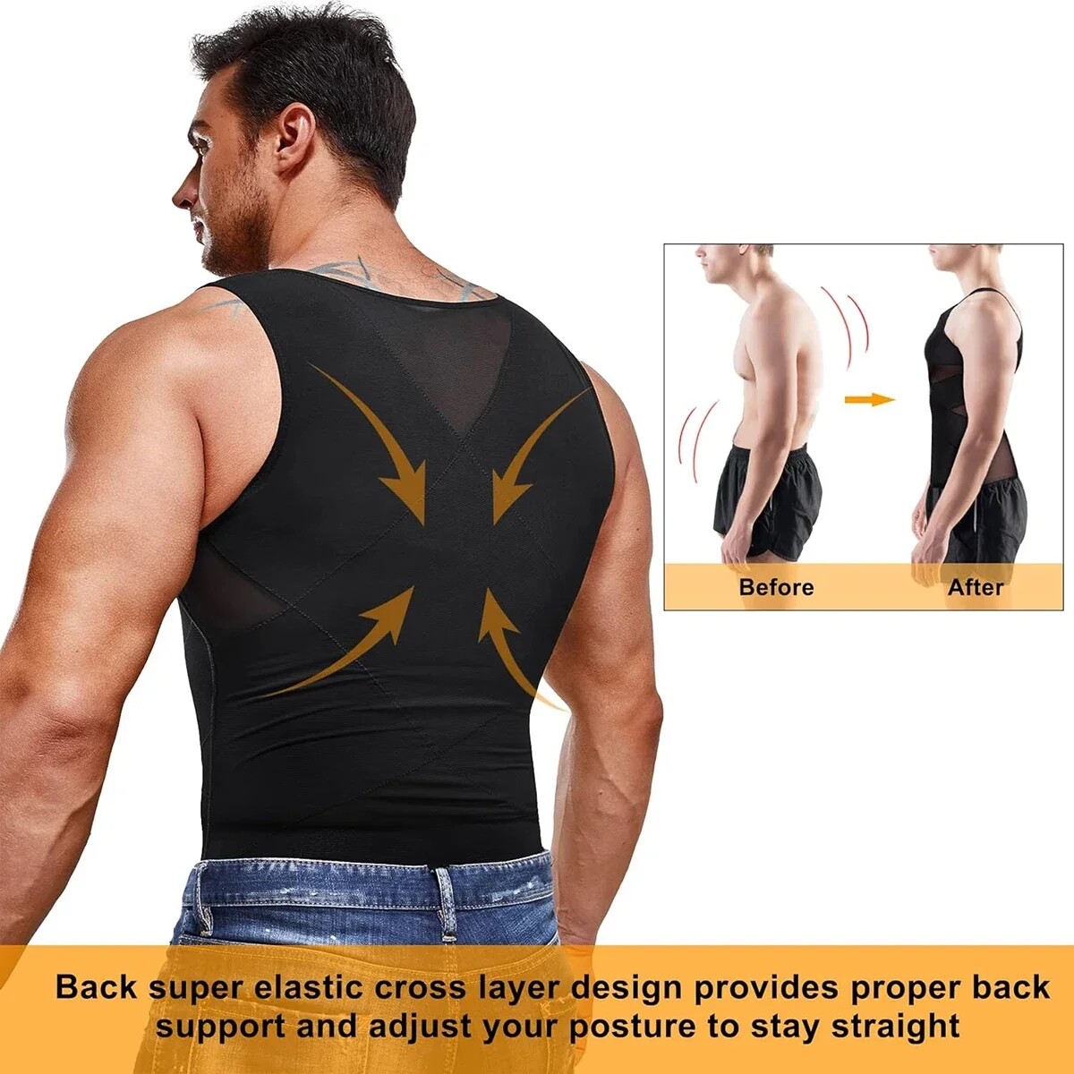 Mens Slimming Body Shaper Tank Top Abdomen Gynomastica Compression Vest Shirt US