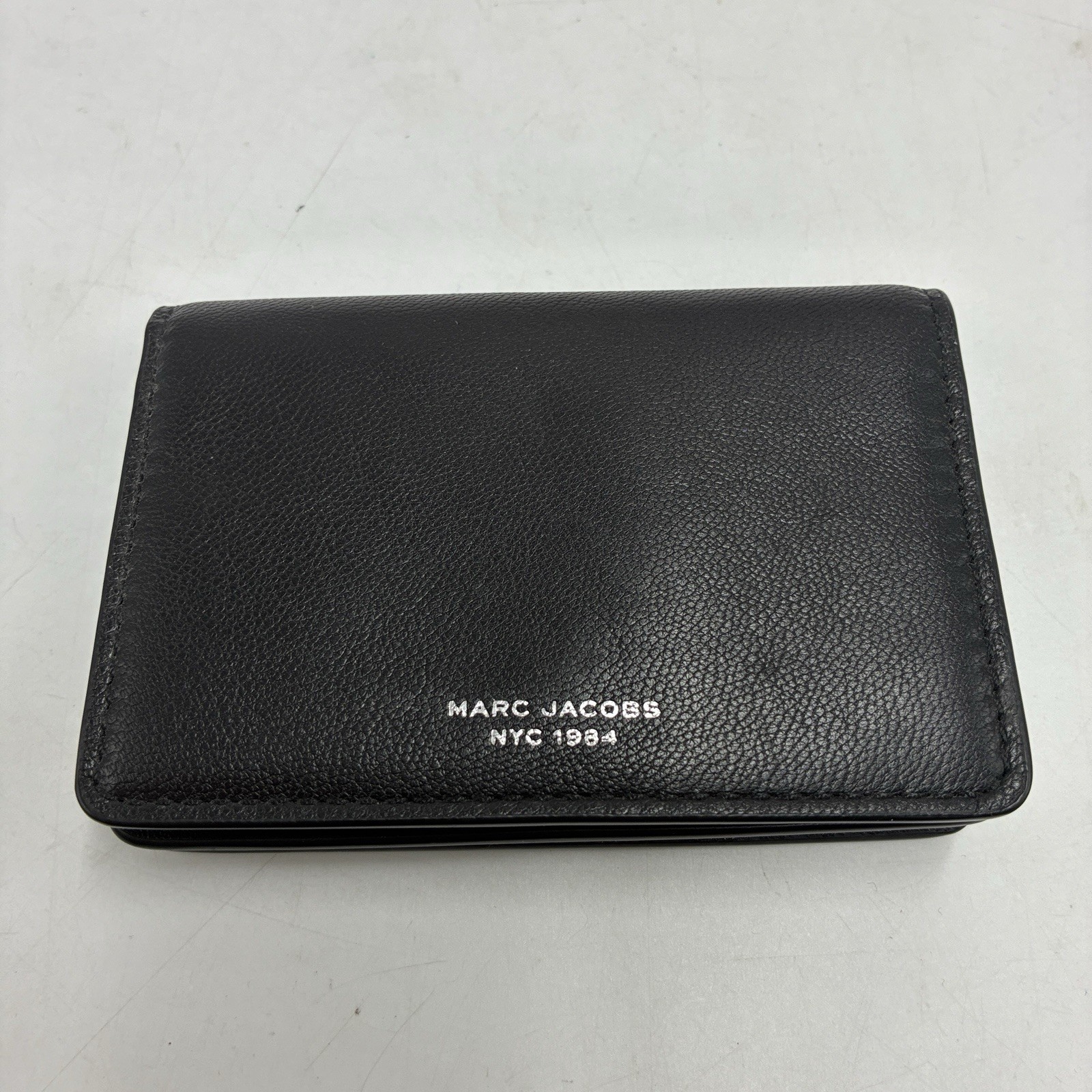 Marc Jacobs Card Case/Cardholder Black Leather Unisex 4.3″ x 3″ Snap Button