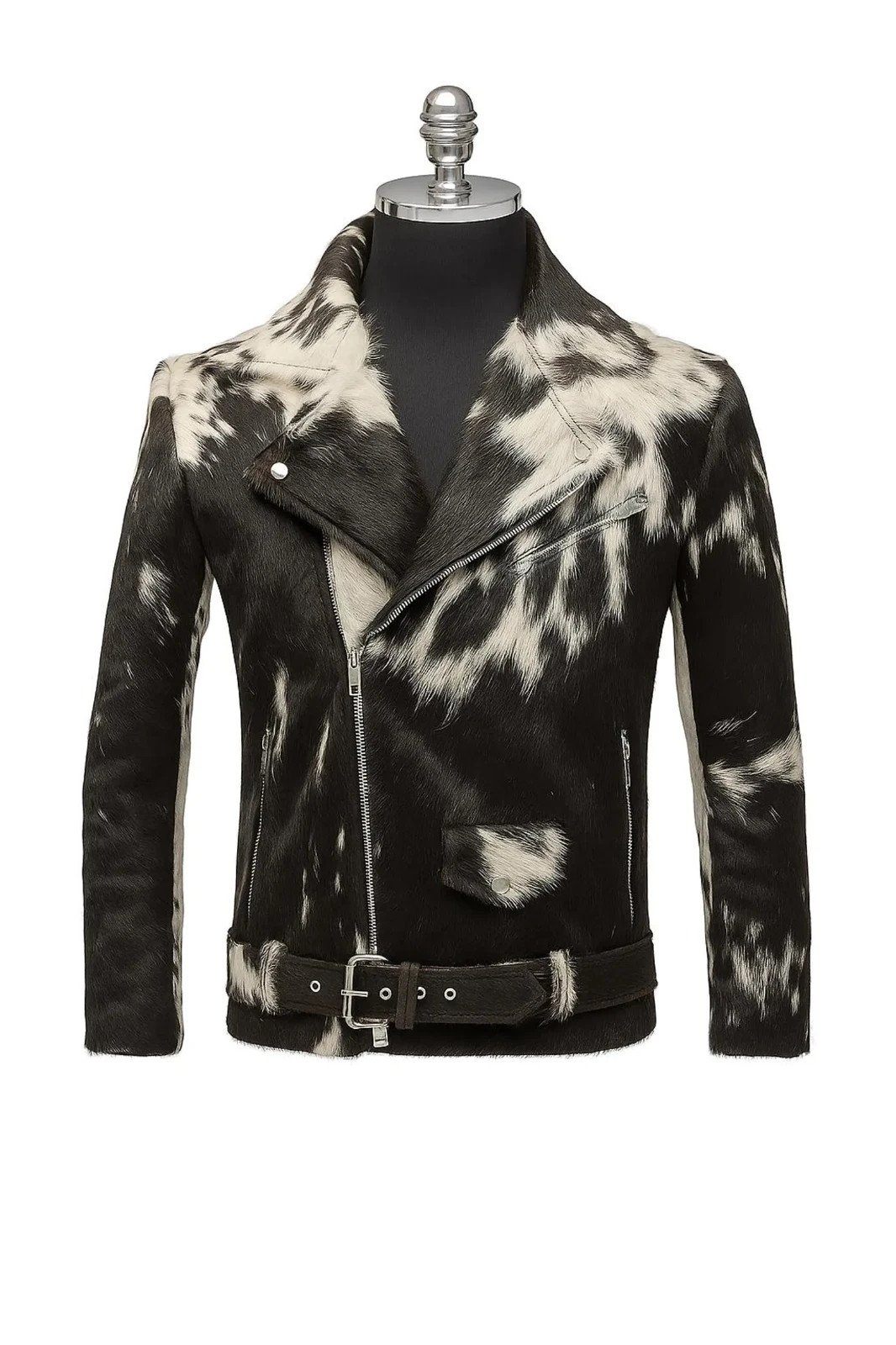 Real Cowhide Leather Jacket Hair-On Hide Western Biker Jacket for Men