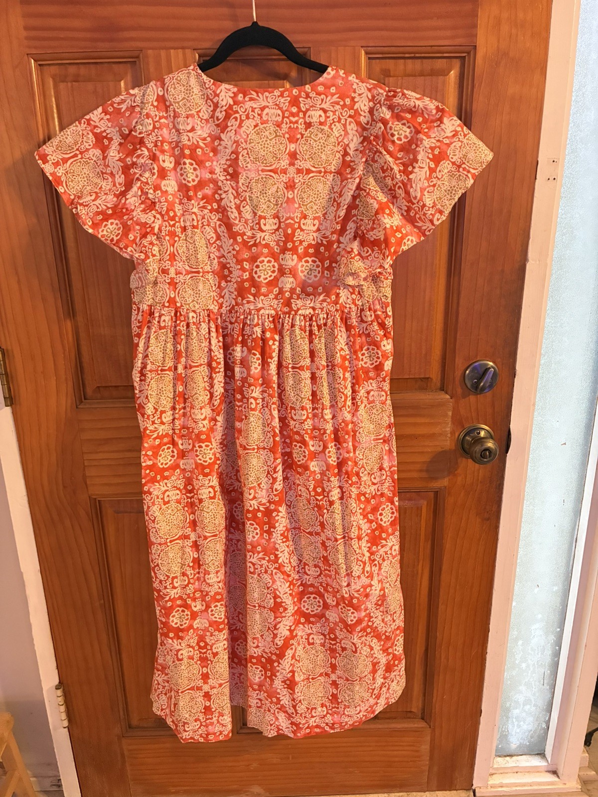 Maeve Babydoll Flutter Sleeve Printed Midi Dress Sz M Boho Chic Cottage Pockets