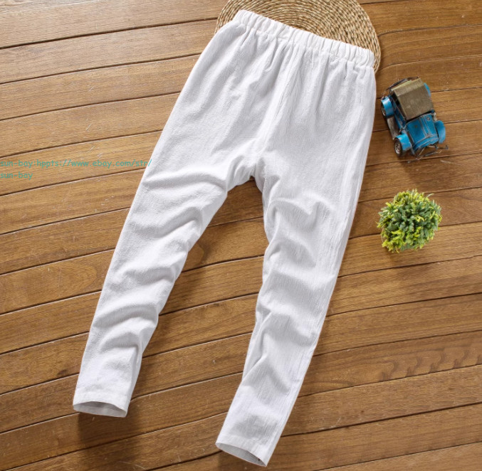 Summer Men 2pc Cotton Linen Walking Suit Outfits Slim Fit Casual Shirt+ Pant Set