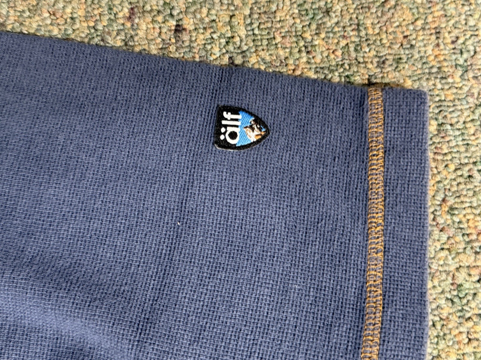 Vintage 90s Alf Kuhl Waffle Knit T Shirt Mens L Blue Jacquard Embroidered Collar