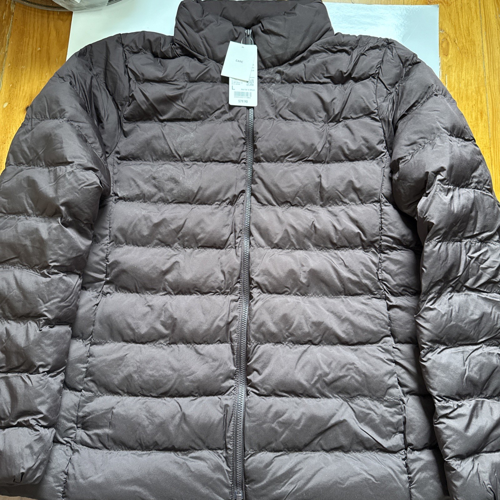 New $80 Uniqlo Women Puff Tech Jacket The North Face Bust 36 39 Dark Brown Sz L
