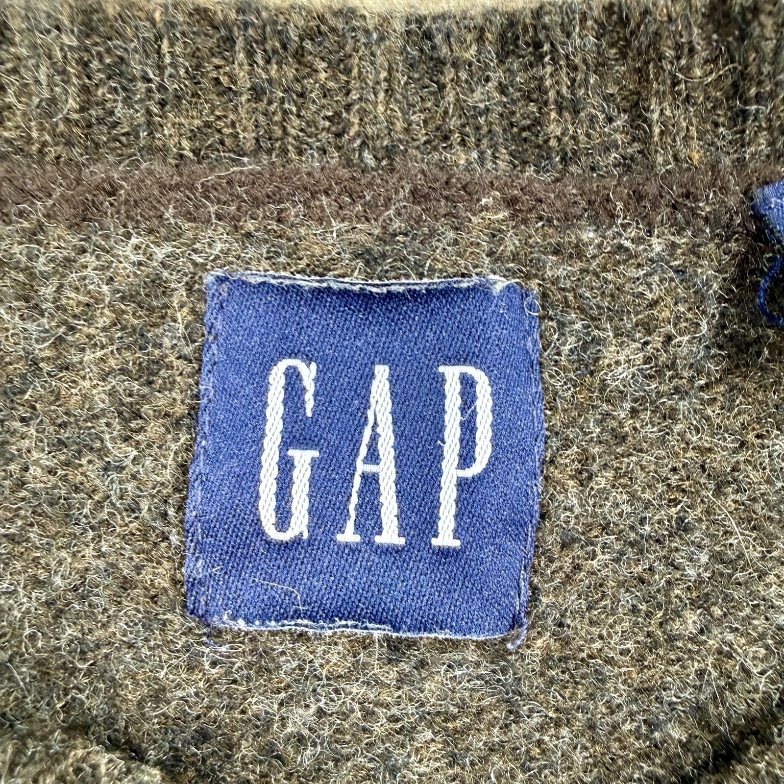 Vintage GAP 100% Lambswool Pullover Sweater Men’s Large Brown Ribbed Cuffs Hem