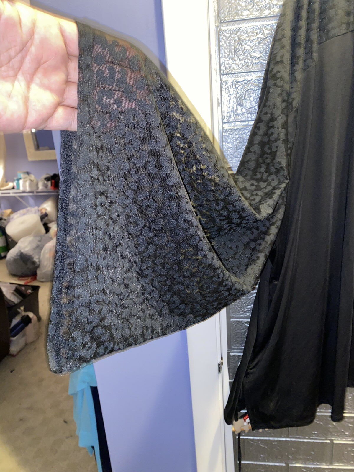 Cacique Lane Bryant PLUS 5x 6x 7x 34/36 Black Satin Leopard Mesh Kimono MidRobe