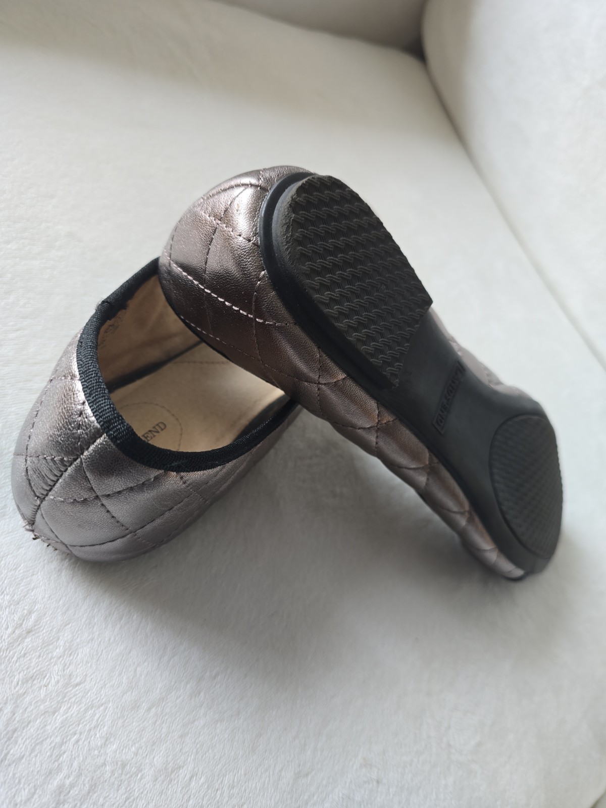 Lands End Ballet Flat Shoes Bronze / Brown 9,5 Quilted Bow Casual Streetwear