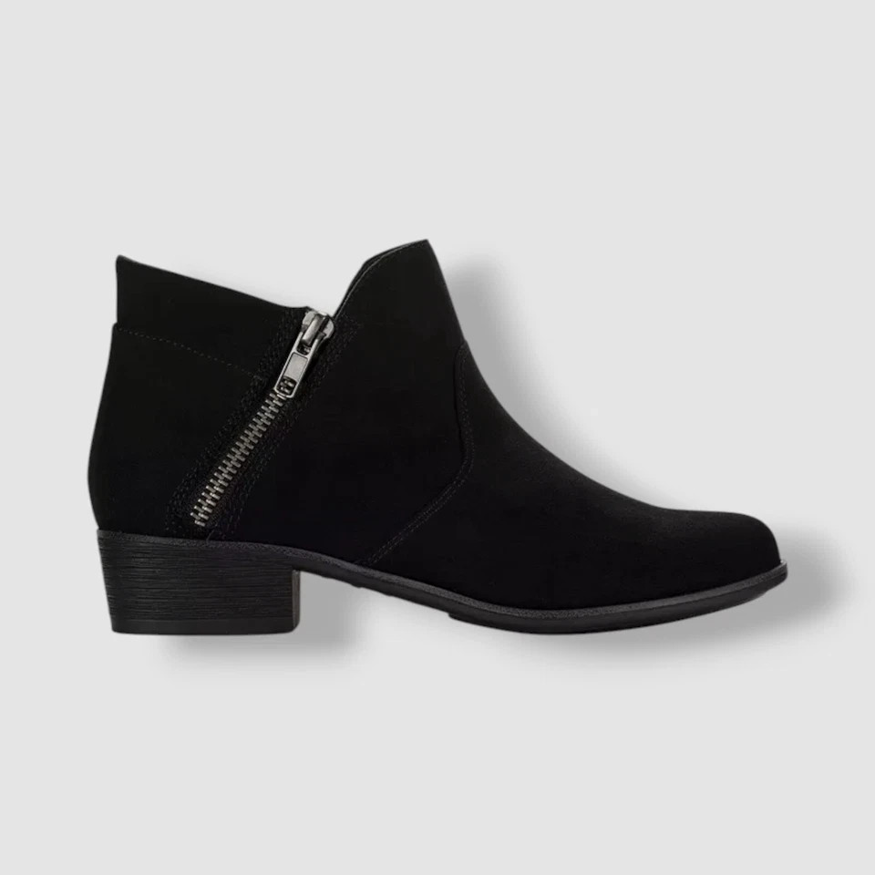 Sun + Stone Women’s Black Mirco Adelinee Double Zip Ankle Booties Shoe Size 9.5W