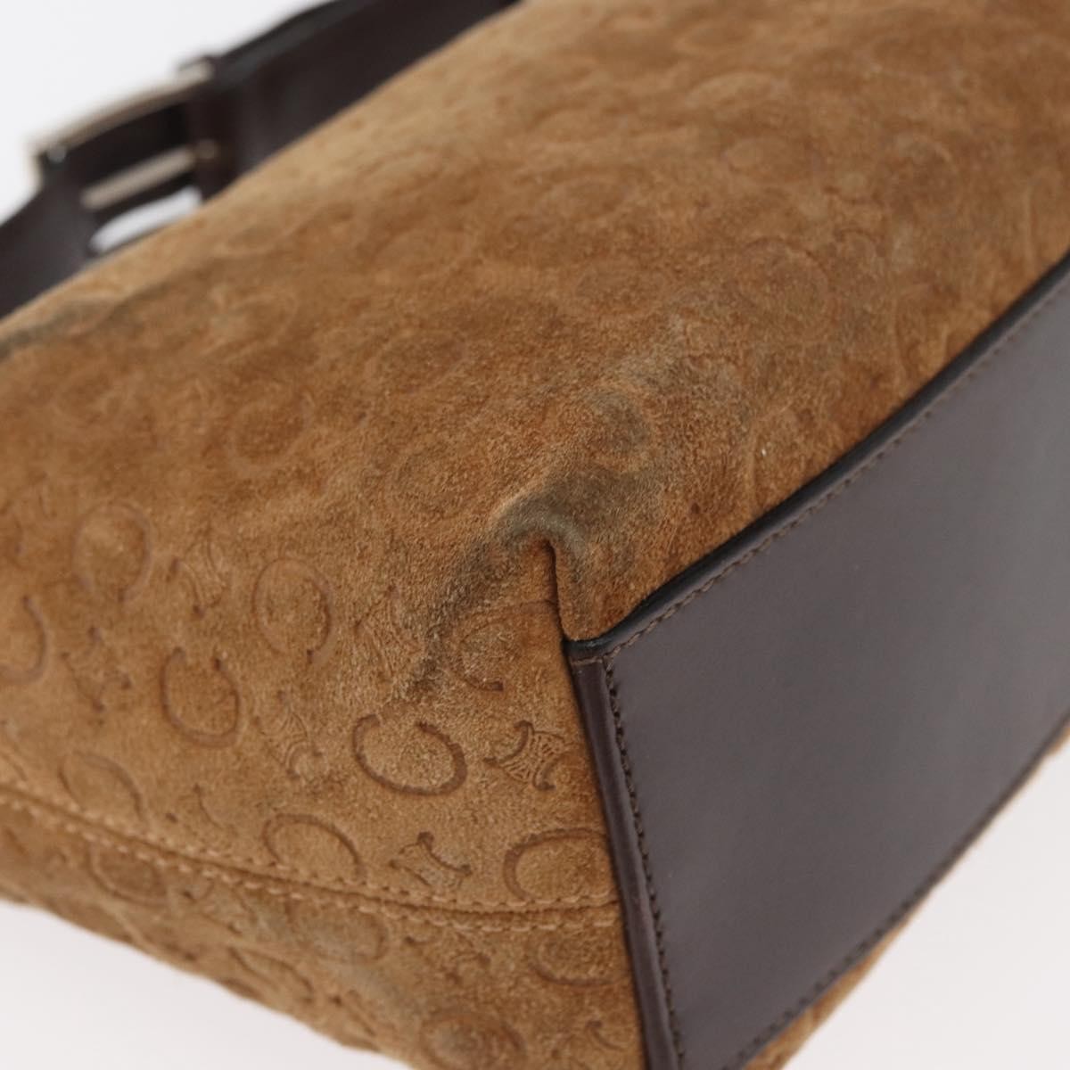 CELINE C Macadam Canvas Hand Bag Suede Brown Silver Auth 176369