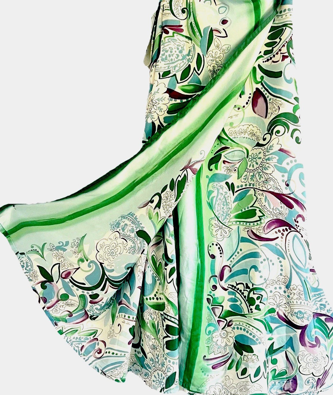 Loro Piana Silk Maxi Wrap Skirt Green Paisley Italy High Waist