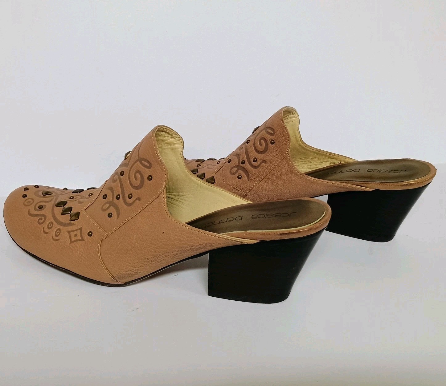 Jessica Bennett Beige Bronze EMBOSSED FAUX LEATHER Slip-on Mule SIZE 7M