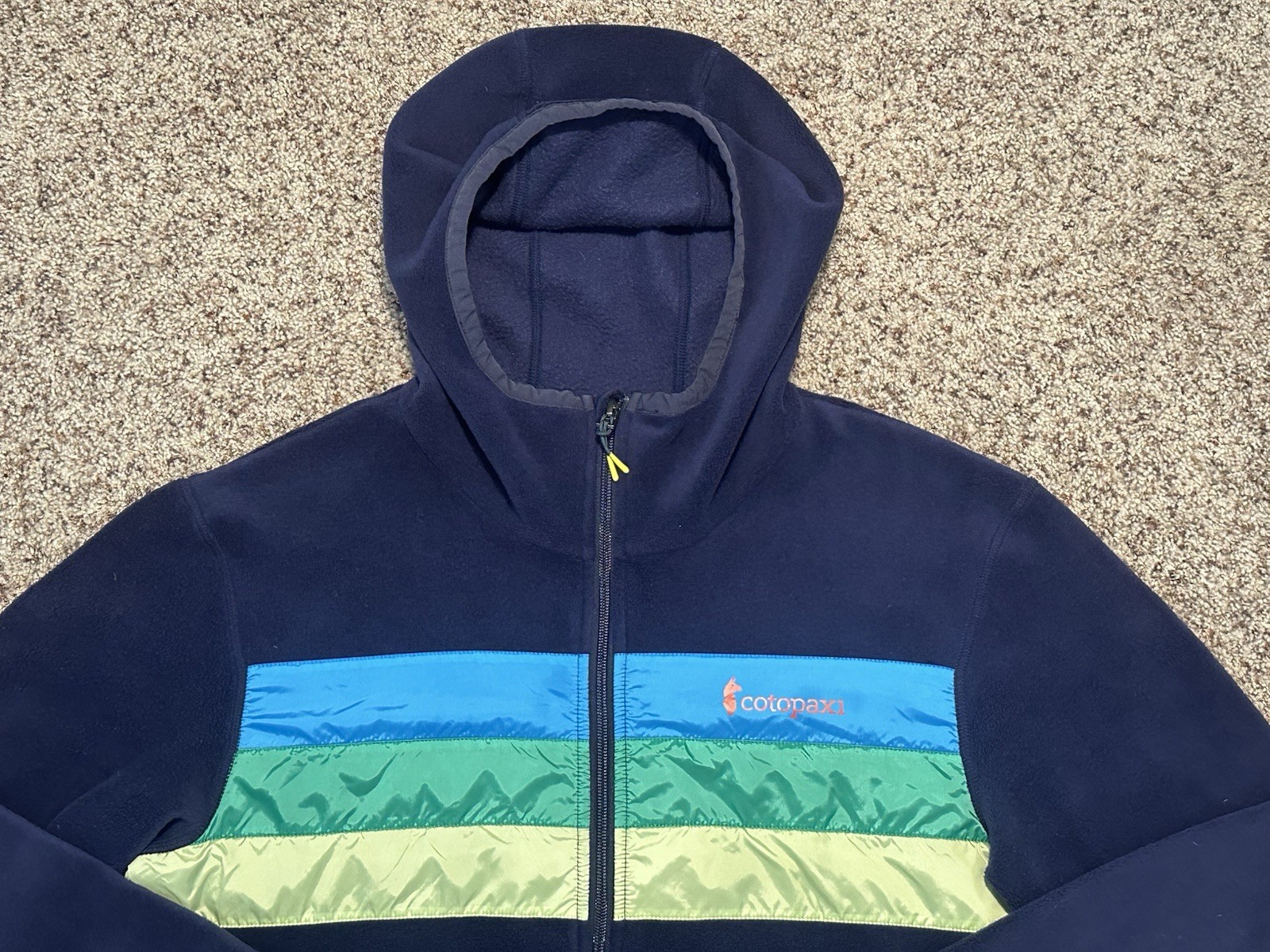 Cotopaxi Teca Striped Hooded Full Zip Fleece Jacket Blue Medium