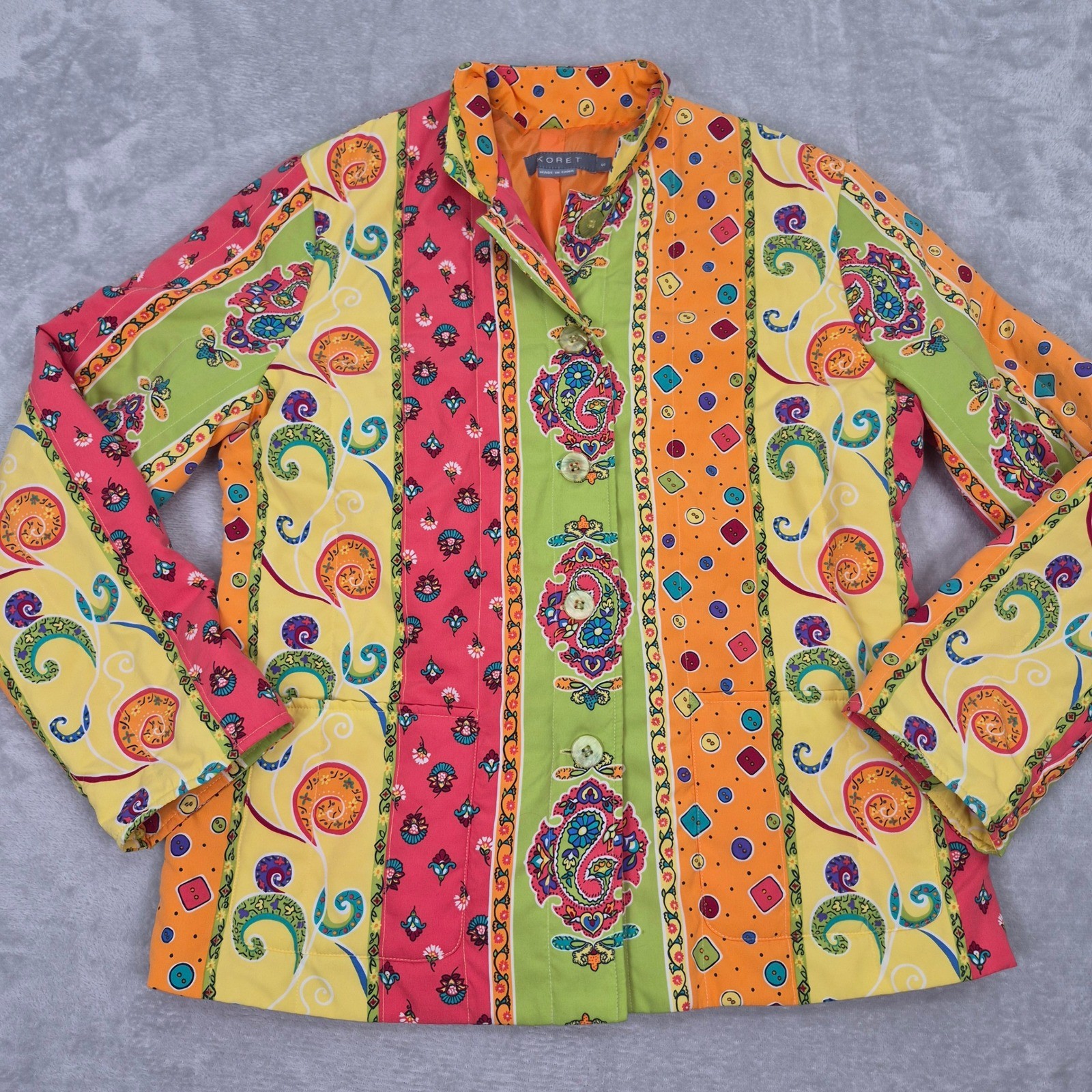 KORET Colorful Paisley Print Button Quilted Blazer Jacket Womens S Grandma House