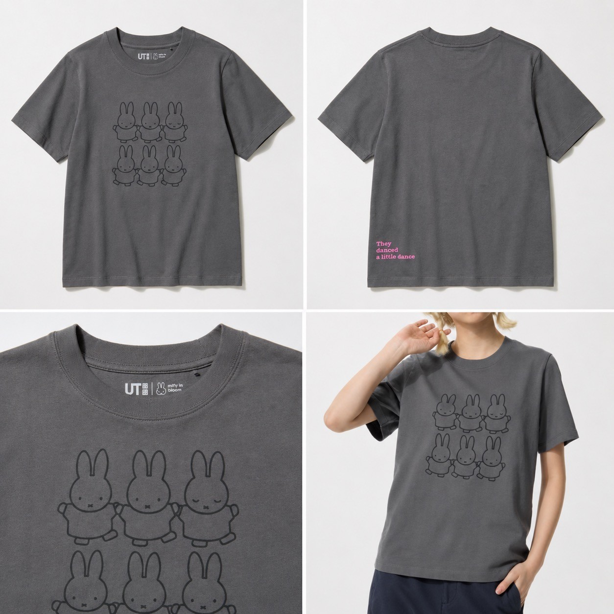 Uniqlo Miffy in Bloom UT darkgrey border pinkborder ivory white cute design
