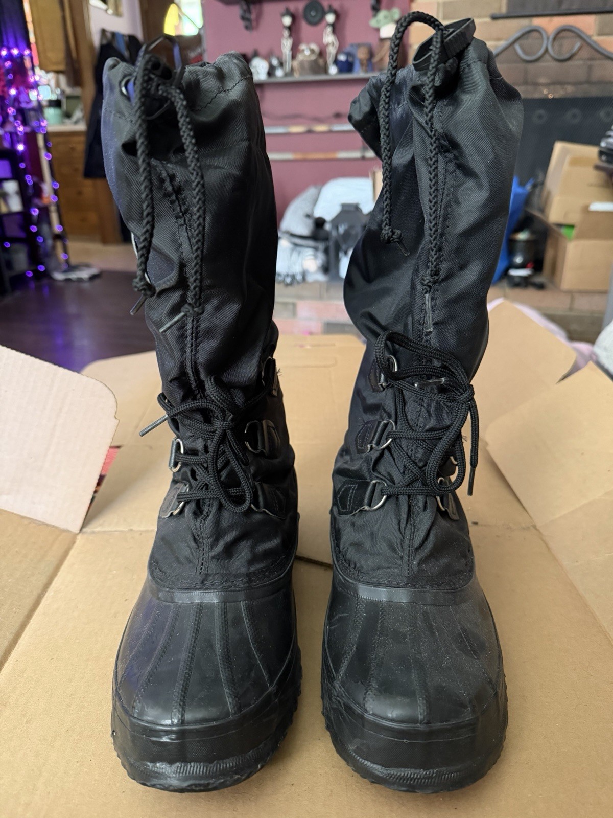SOREL Womens Snowlion Boots CANADA Snowmobile Arctic Black, Size 7