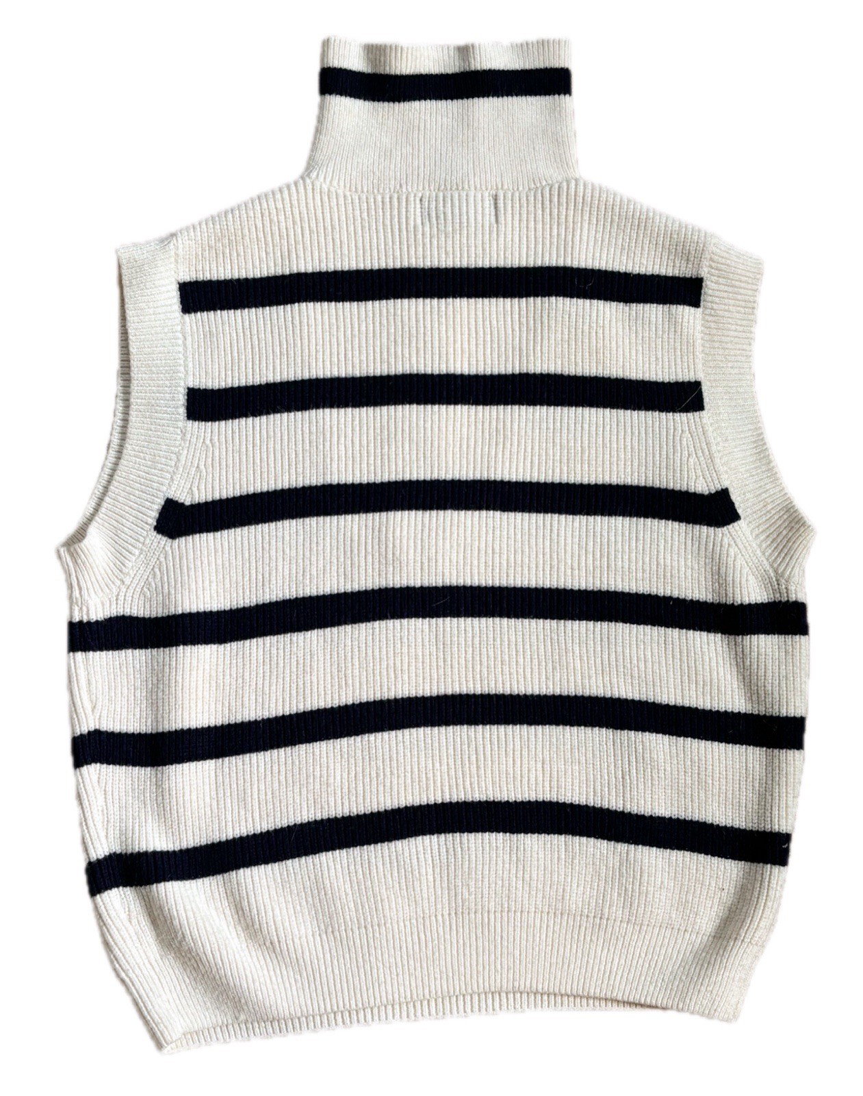 Oliver O Cream Midnight Blue Stripes Ribbed Sleeveless Sweater Vest Size Large