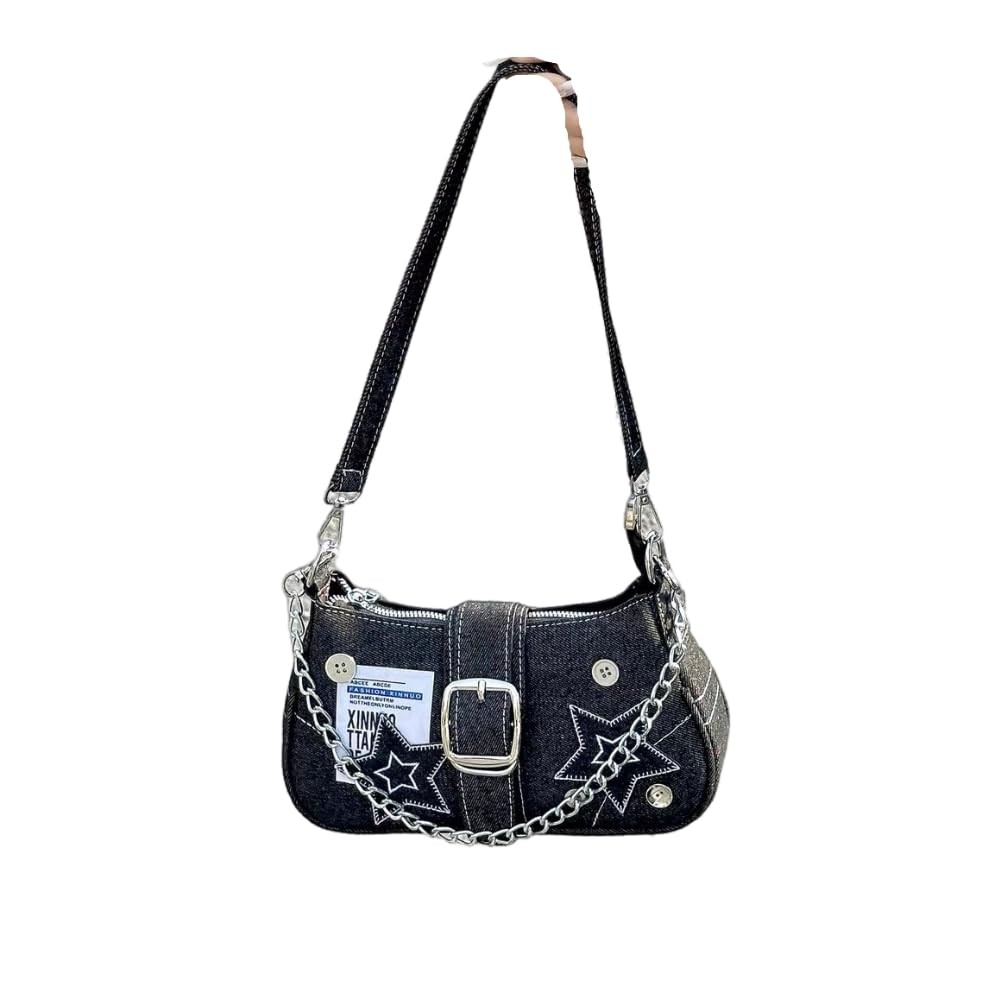 HIQUAY Grunge Hobo Bag Fairy Shoulder 9.8 x 2.8 x 5.5 inches, Black