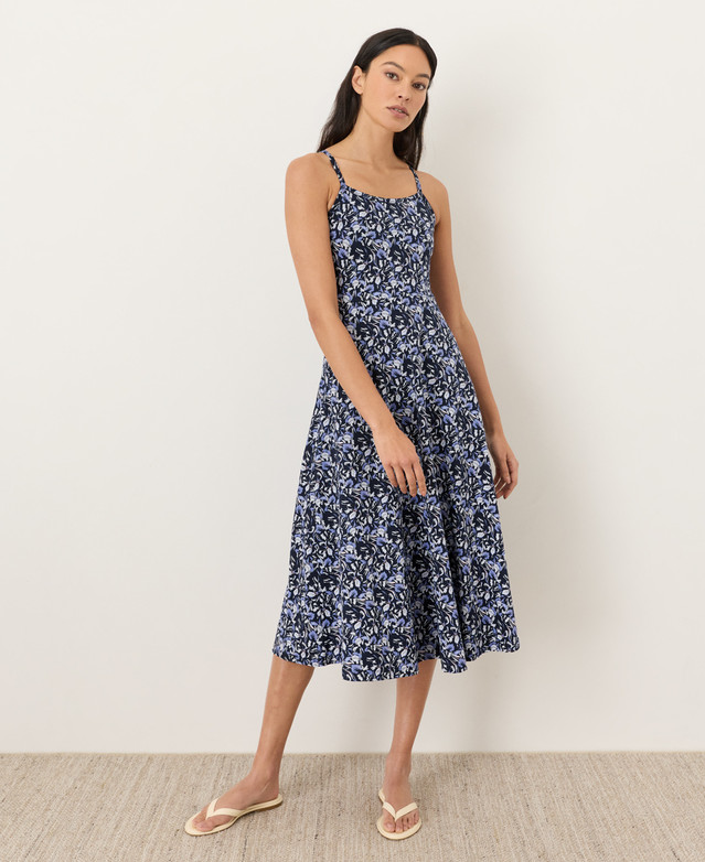 NEW PACT Organic Fit & Flare Midi Dress, Paradise Petals Navy Blue