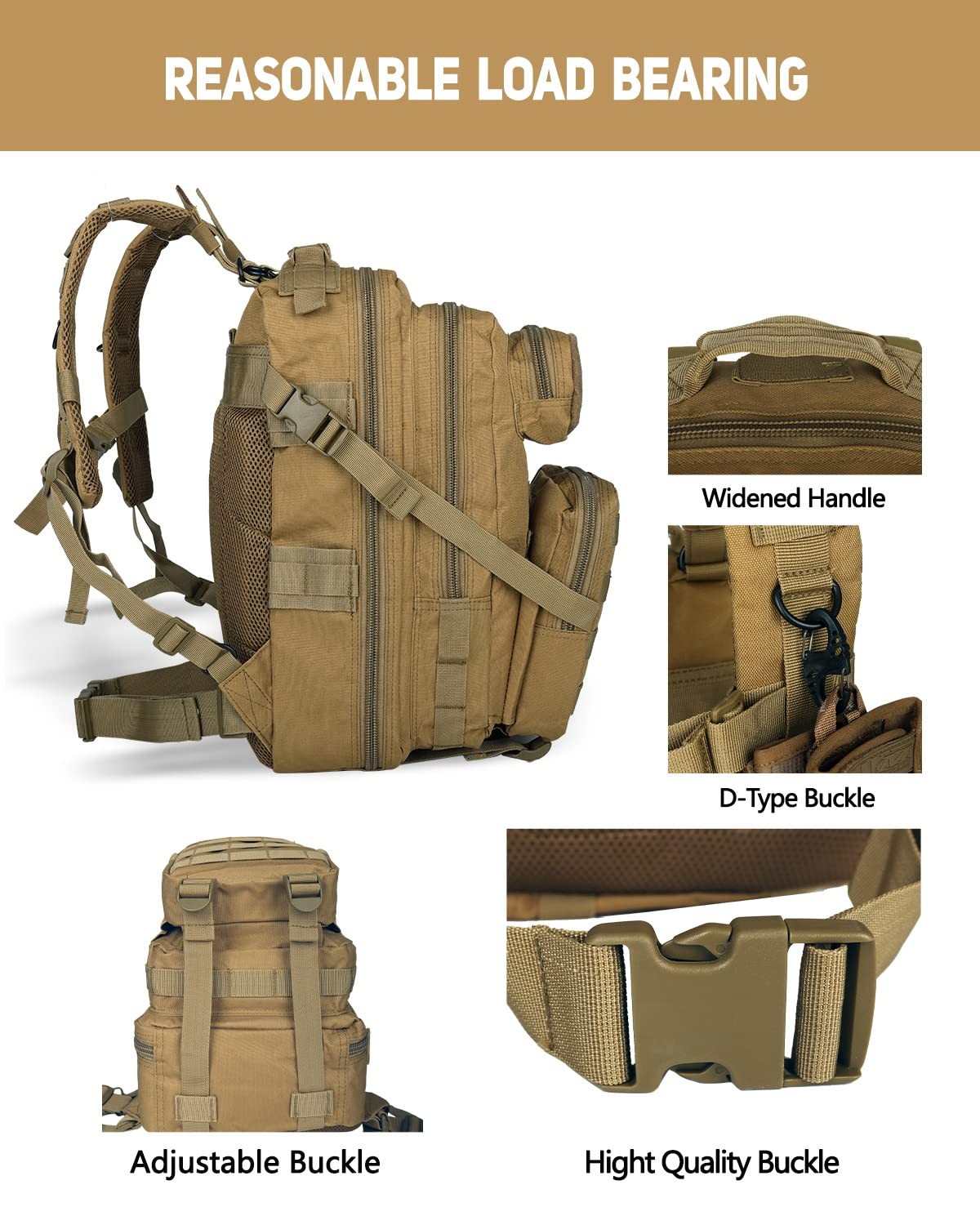 for Mens Tactical Backpack Military Backpacks 27L Small Army Survival Backpac…