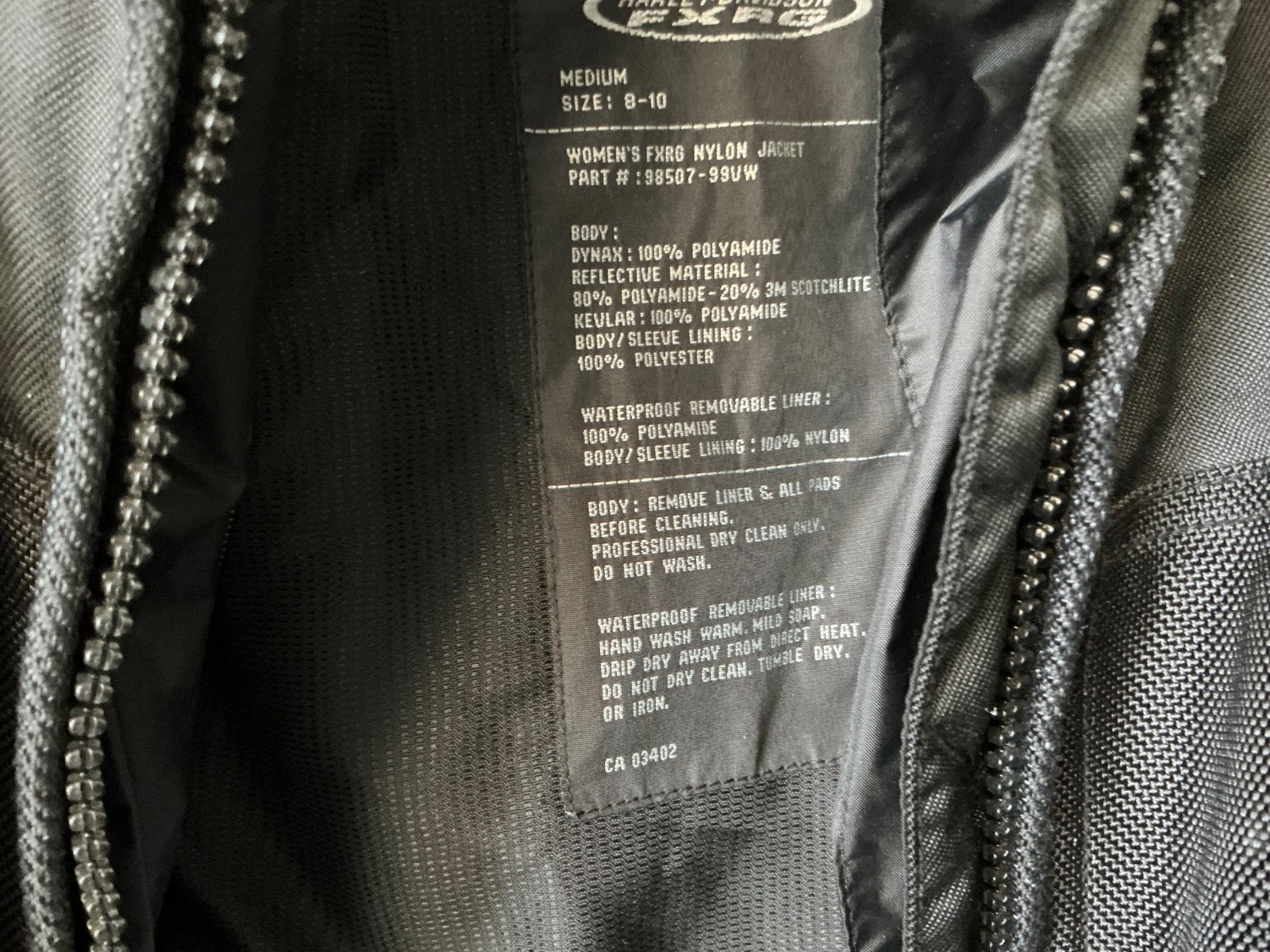 Harley Davidson Black FXRG Nylon Jacket Full Armor Motorcycle Riding woman’s Med