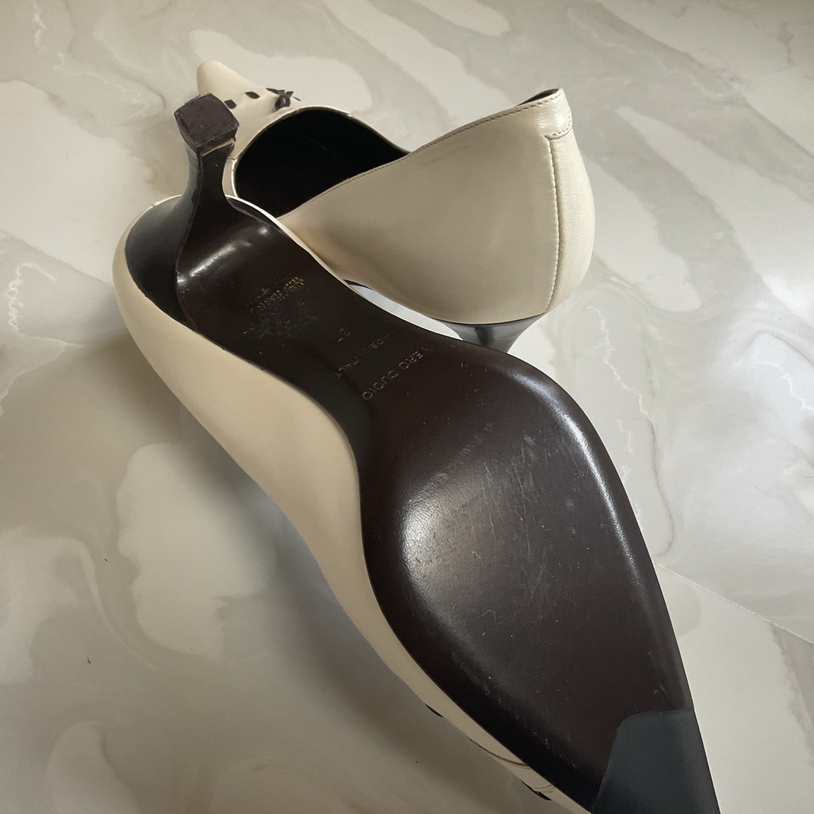 OL’AUTRE CHOSE Italian Ladies Heels Sz37 Detailed Stitch Cream Leather US 7