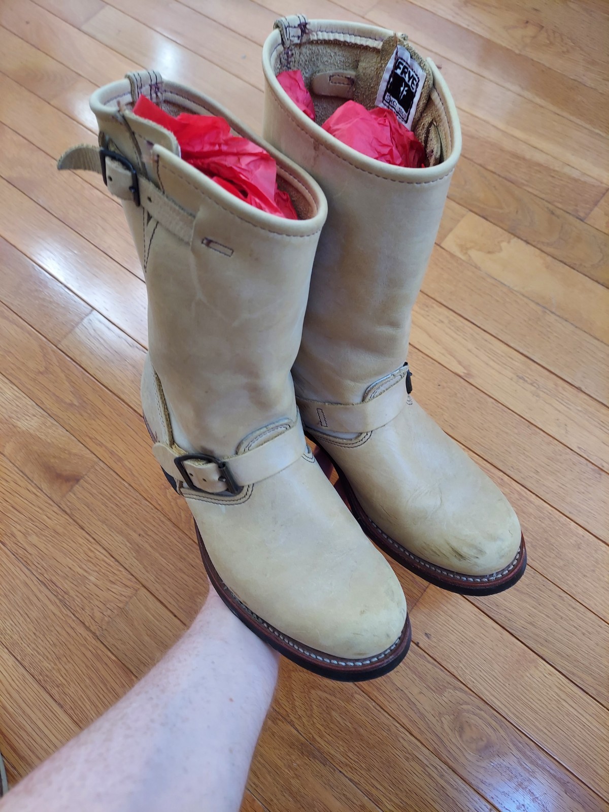 Frye 701 Engineer Boots Pale Yellow Goodyear Welted Motorcycle Women’s Boots 8 M