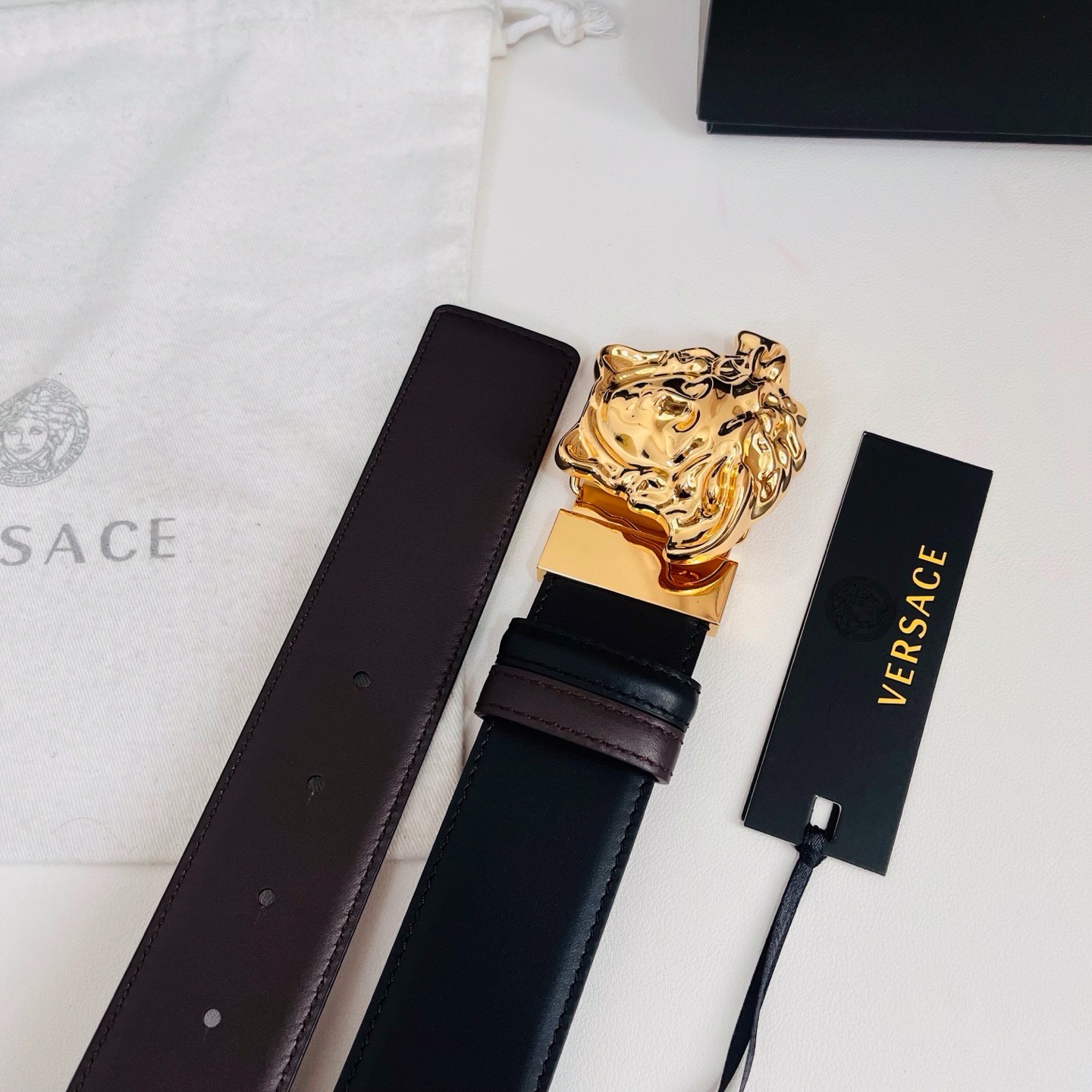 Versace belt for sale authentic Reversible Black/Brown width 4.0cm/1.57inch