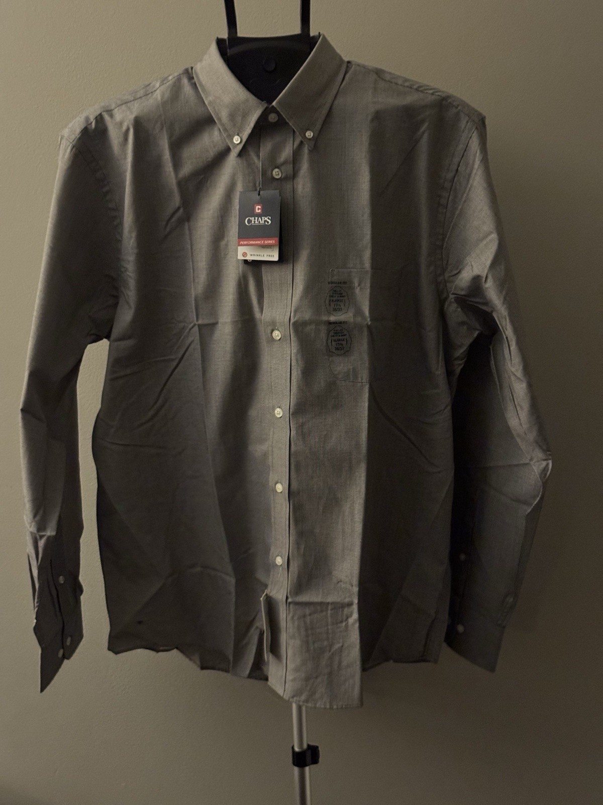 NWT Mens Size 17.5 36/37 Chaps Essentials Wrinkle Free Regular Fit Dress Shirt