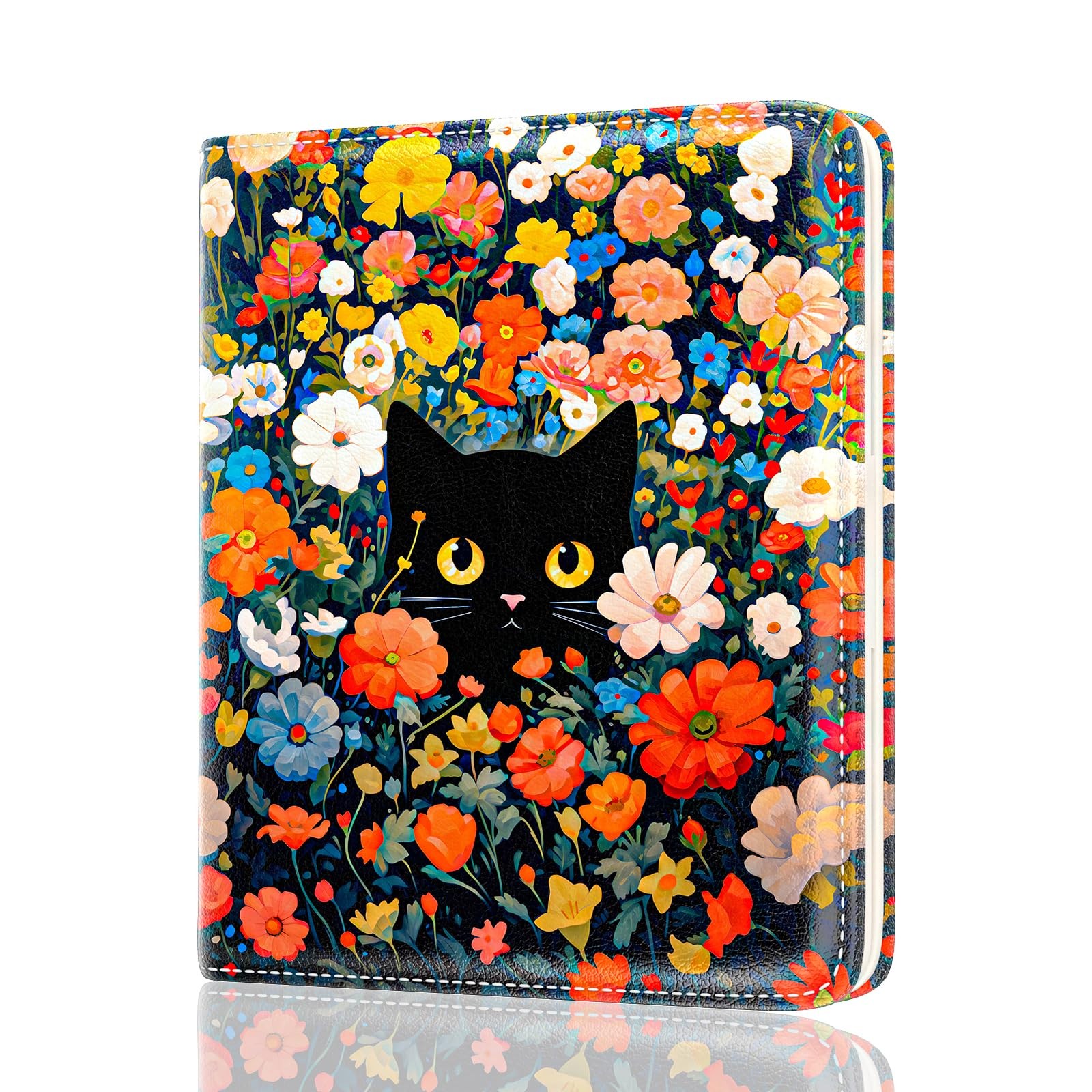 Rouidr Womens Wallet, RFID Small 4.3 x 3.6 x 0.6 inches, Colorful Flowers Cat