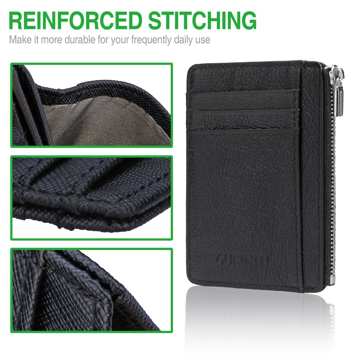 100% Genuine Leather Slim Card Holder Wallets For Men – Minimalist RFID Blocking