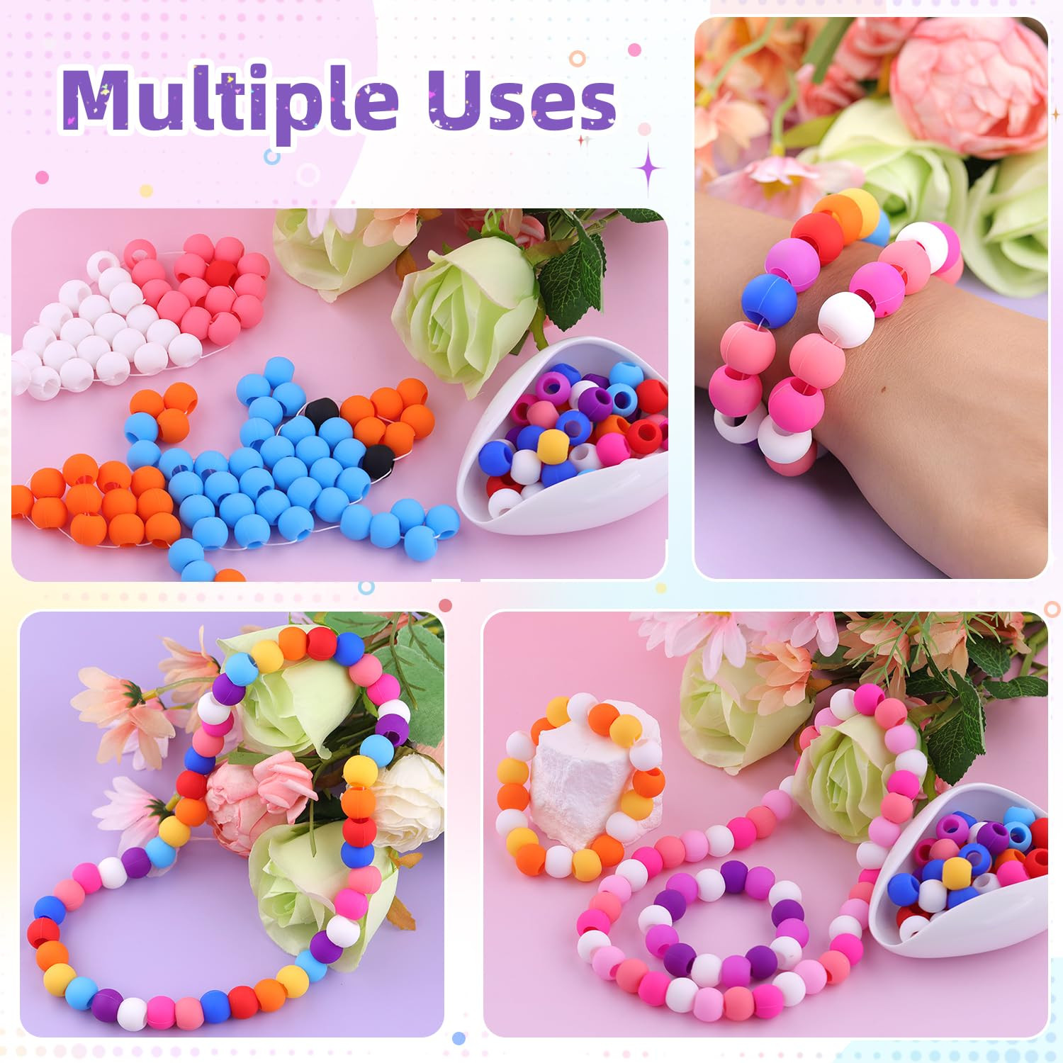 120Pcs 14Mm Large Silicone Beads for Hair Braids, Soft Jellyish Hair Beads with