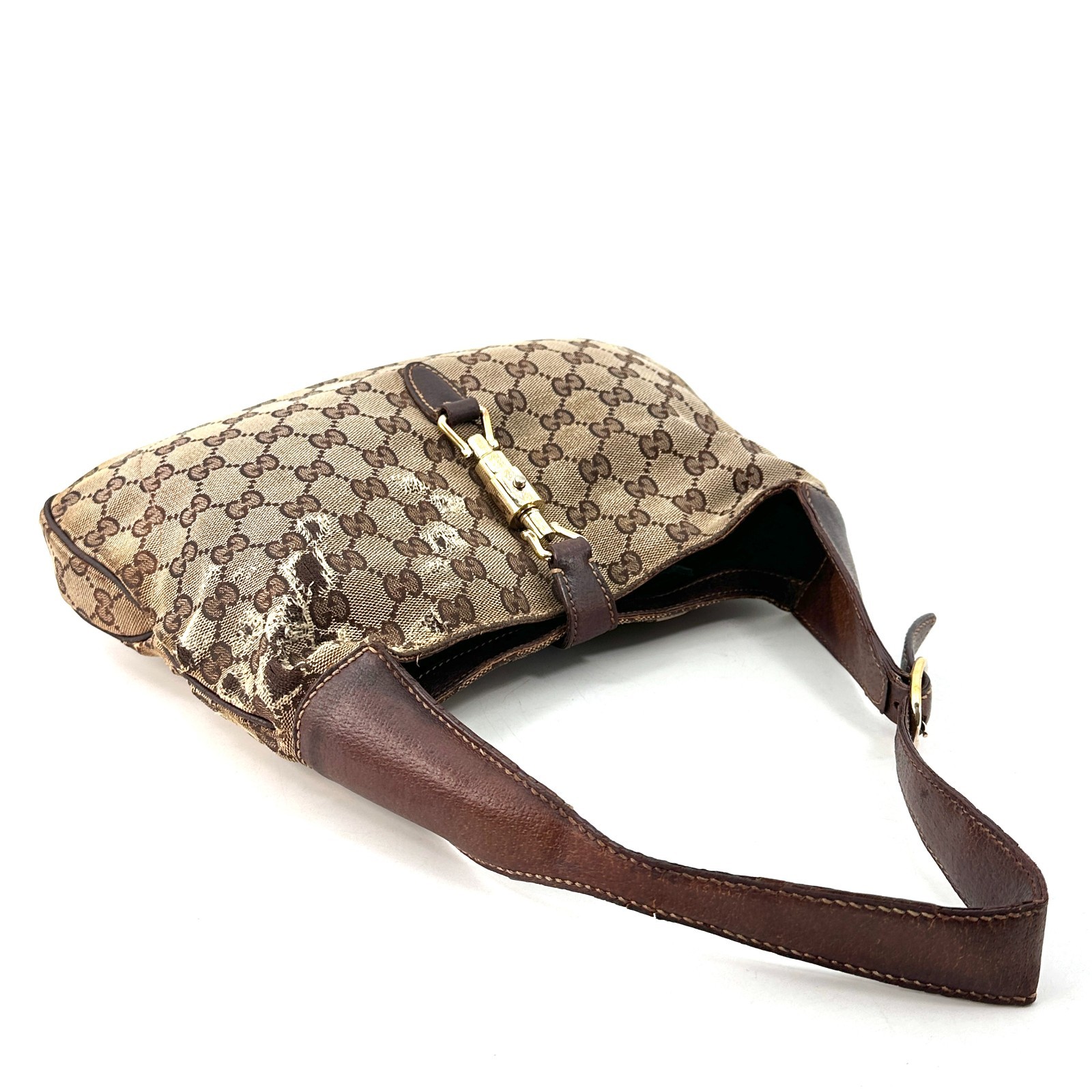 GUCCI Jackie GG Canvas Shoulder Hand Bag Black Leather 137335 Purse Authentic