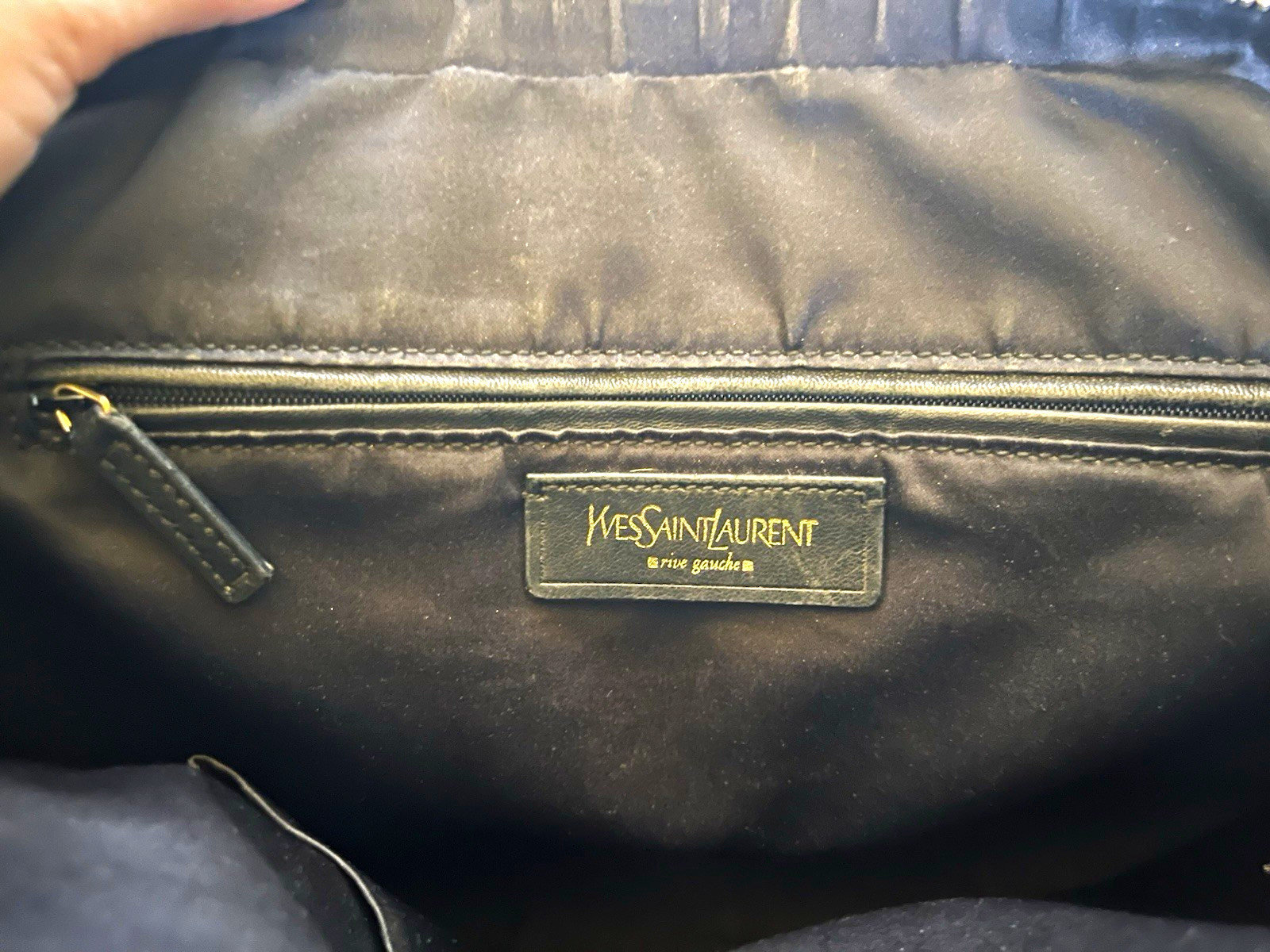 Saint Laurent Black Satchel Top Handle Bag Gold Hardware Zip Inner Pockets