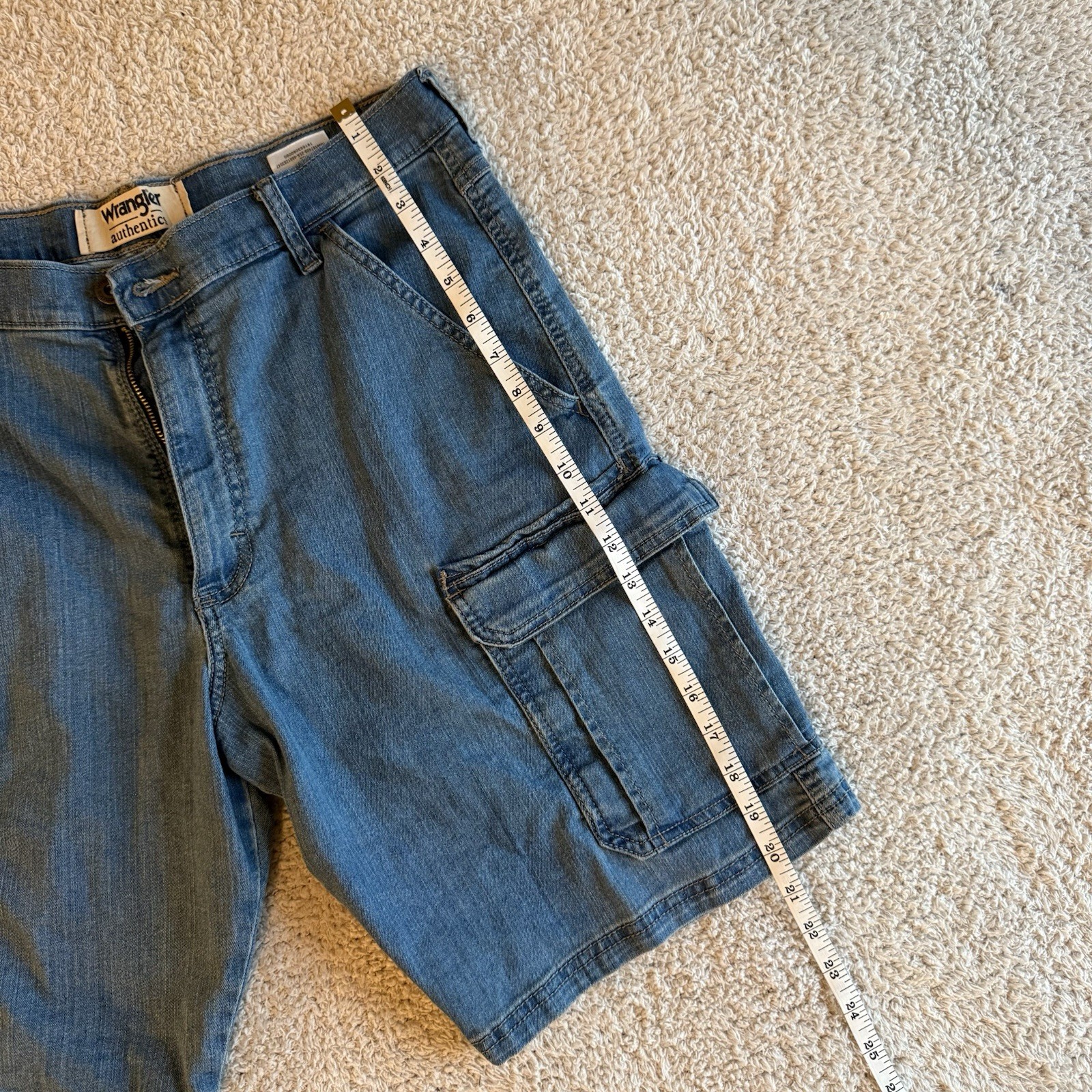 Wrangler Authentic Men’s Blue Medium Wash Denim Cargo Shorts