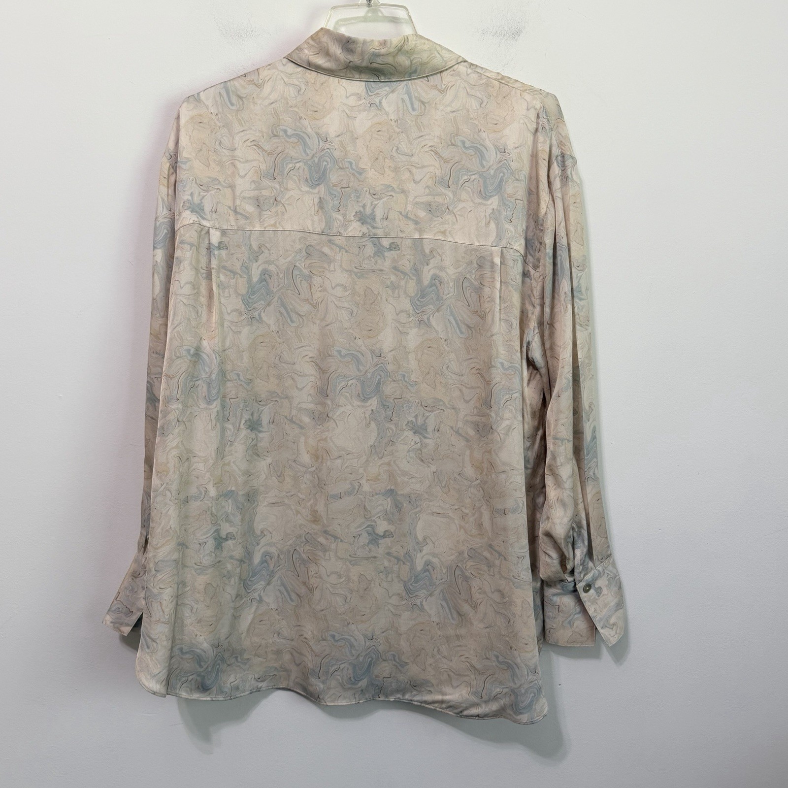 Vince Marble Print Blouse XL Relaxed Button Front Long Sleeve Party Career Top