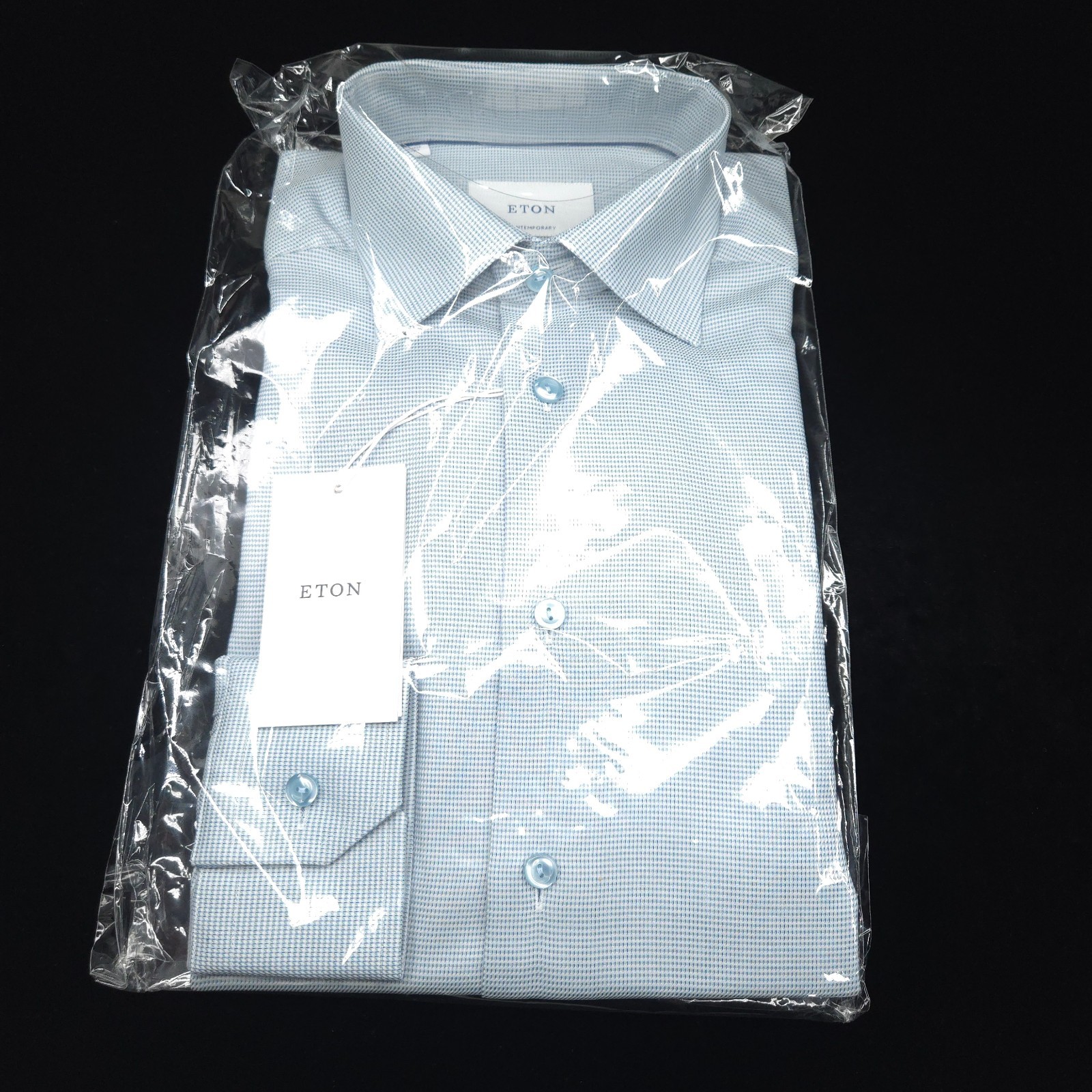 Eton Dress Button Shirt -16.5 37- Slate Blue White Contemporary ROYAL TWILL slim