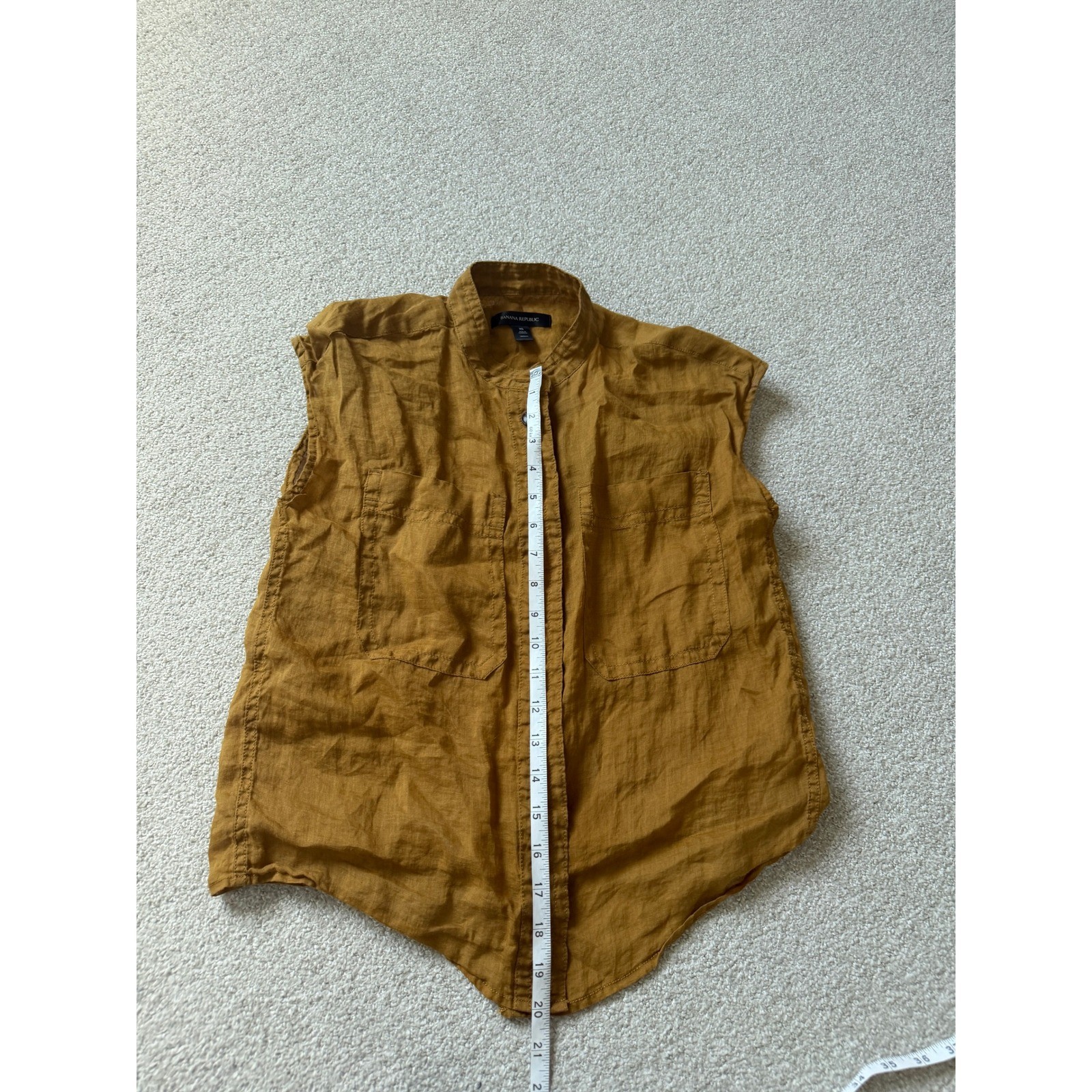 Banana Republic Minimalist Button Up Top Size XS Brown 100% Ramie Sleeveless