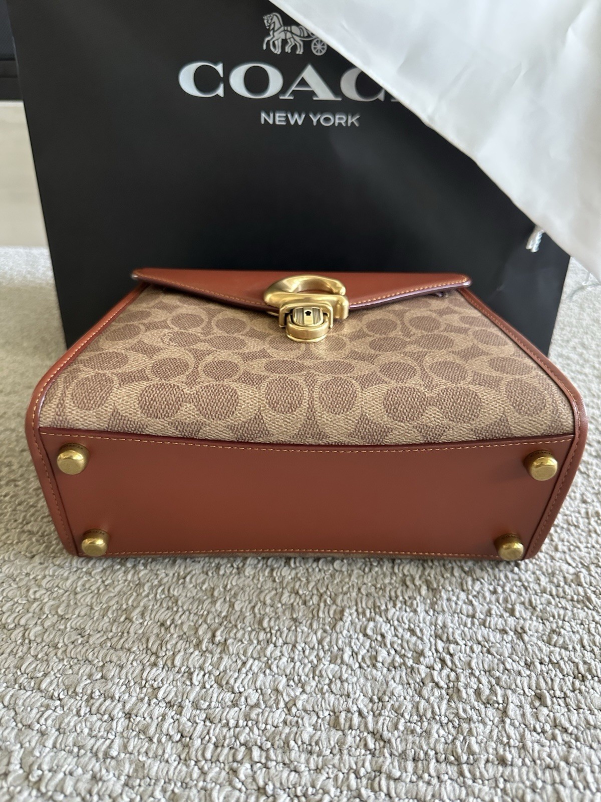 Coach Sammy Top Handle Bag 21 Brass/Tan/Rust CJ831 Signature Canvas/calf leather