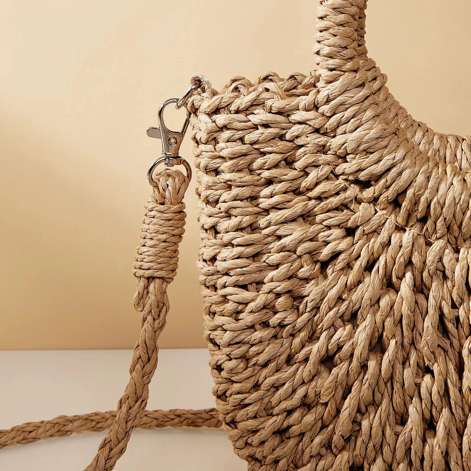 Handwoven Straw Rattan Half-Moon Beach Handbag Large Capacity Women Summer