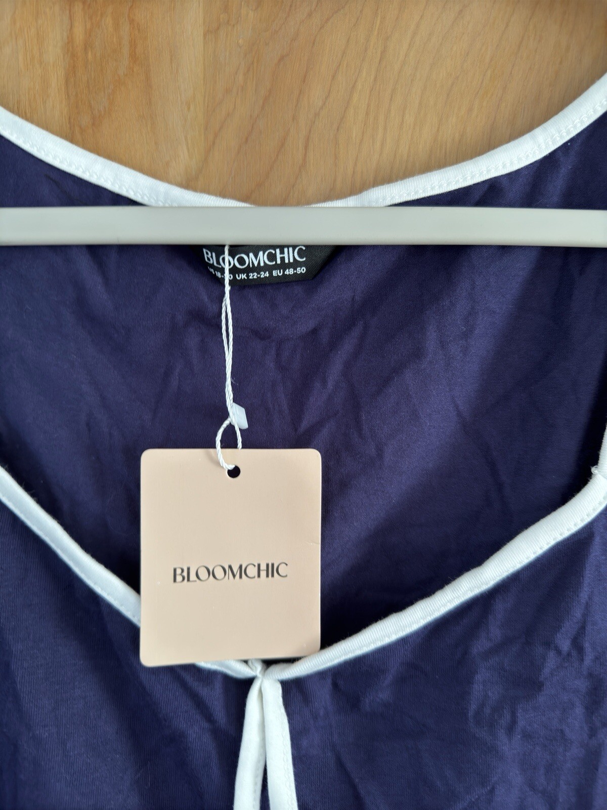 Bloomchic Navy Blue White Border Tie Front T Shirt Blouse U.S. Size 18-20 NWT