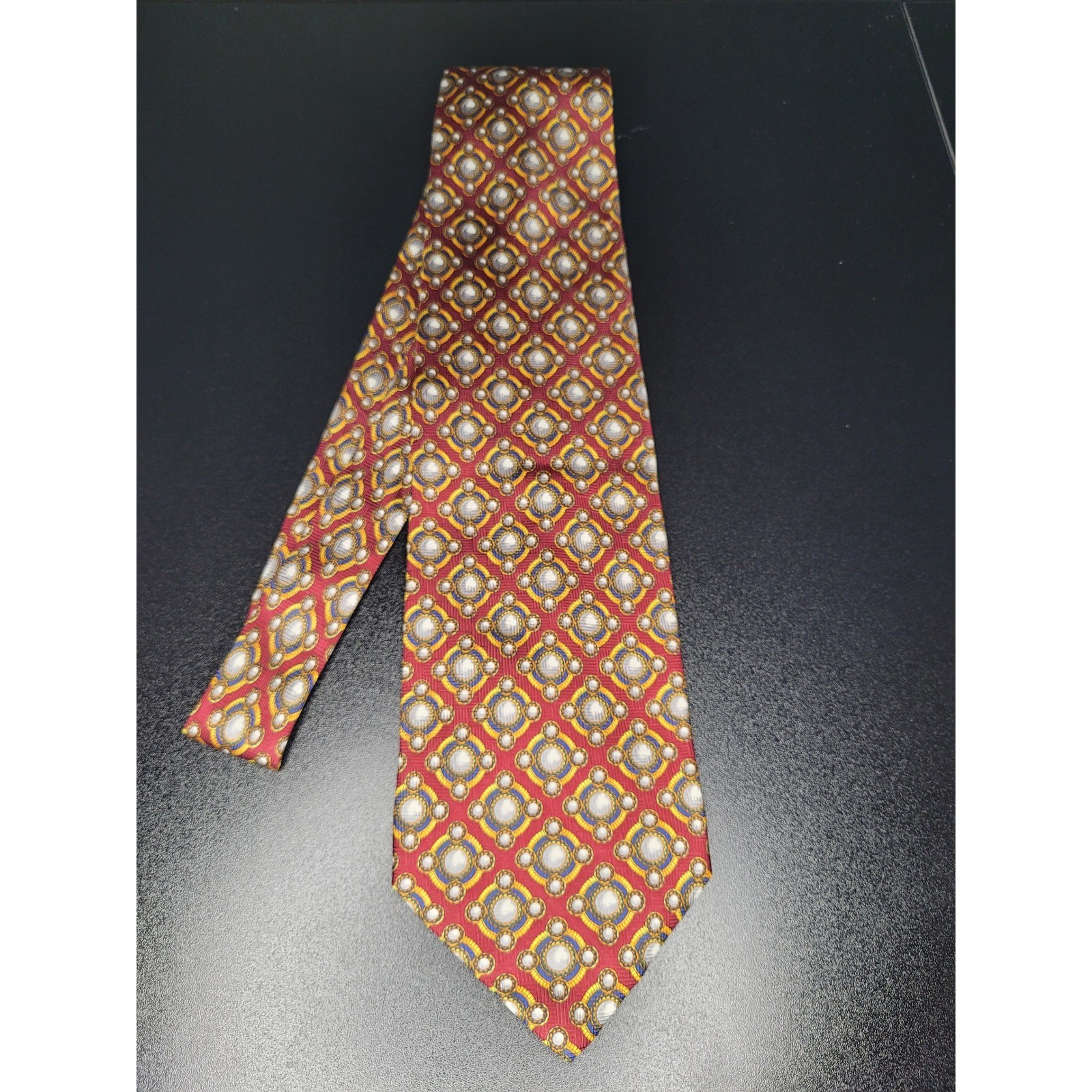Valentino Men’s Necktie Burgundy Geometric Silk 3.75″ x 57″ Excellent