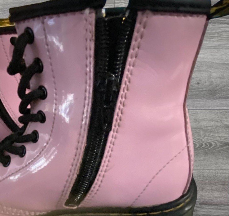 Dr. Martens 1460J Kids Pink Patent Leather Lace-Up Zip Combat Boots US 2
