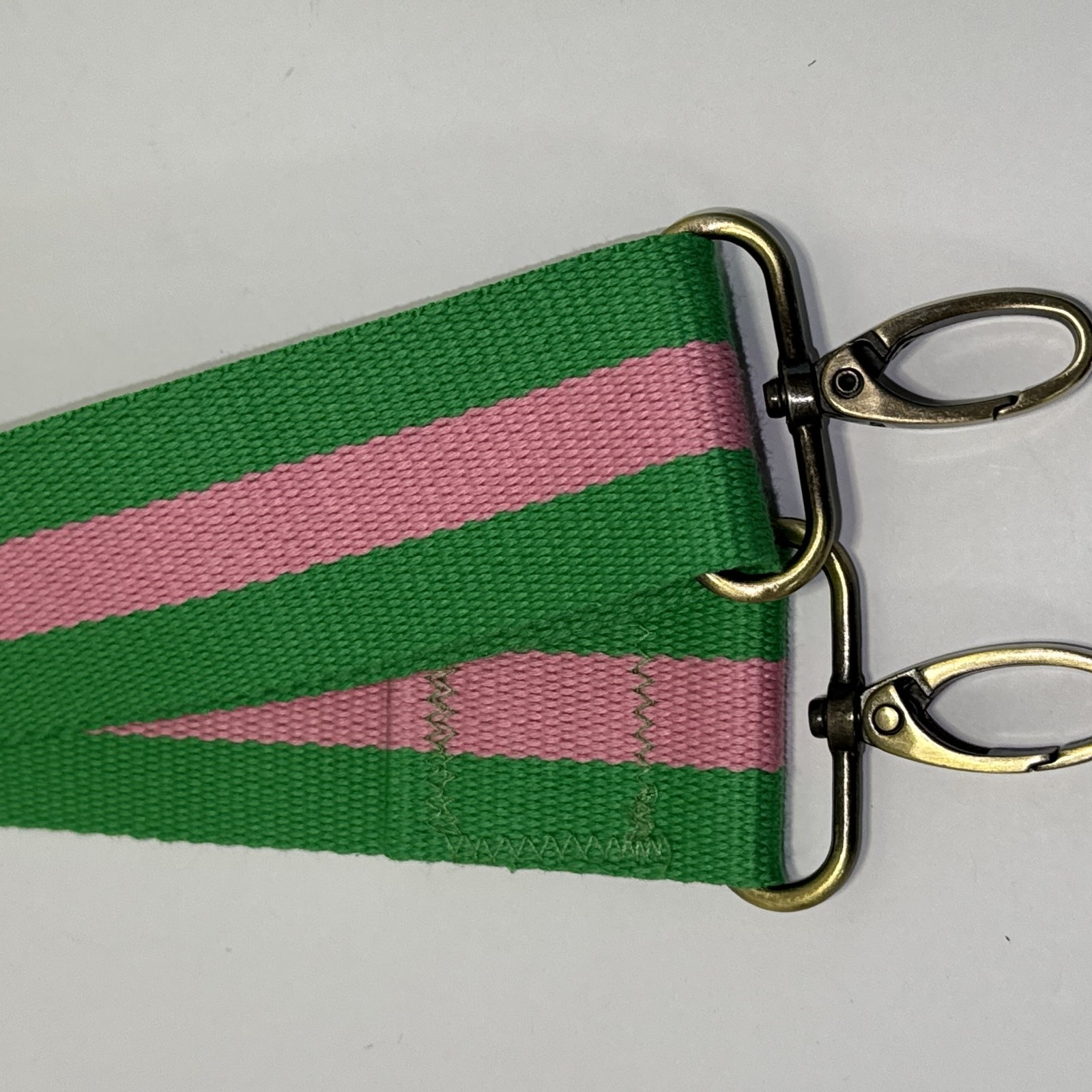 Green Pink Wide Adjustable Purse Shoulder Strap Brass Tone Clips