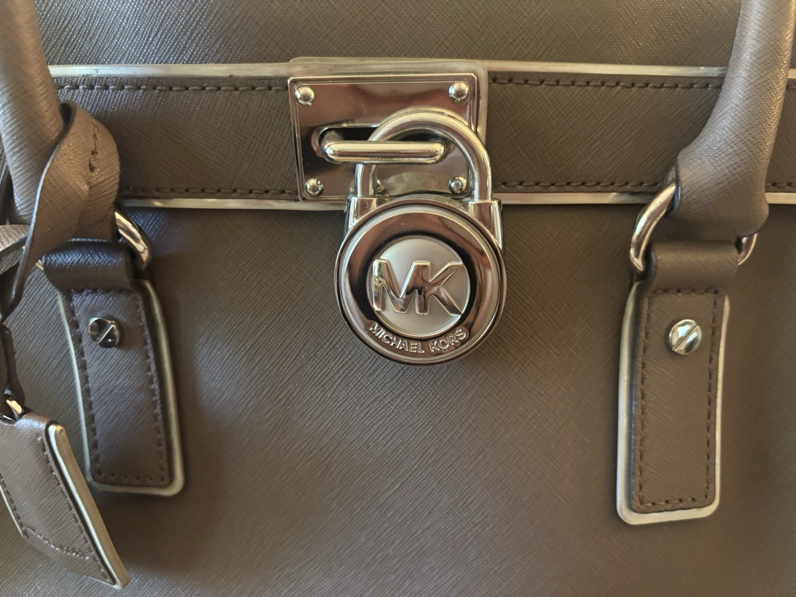 Michael Kors Hamilton Gray Satchel Top Handle, Zip, PadLock