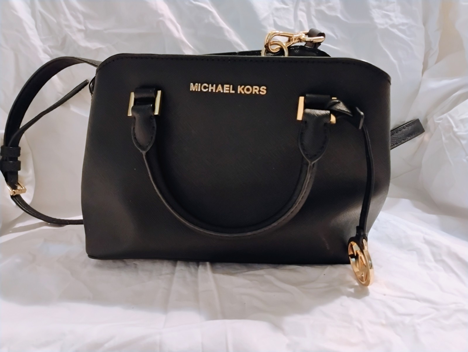 Michael Kors Small Savannah Gold Black Saffiano Leather Satchel bag tote