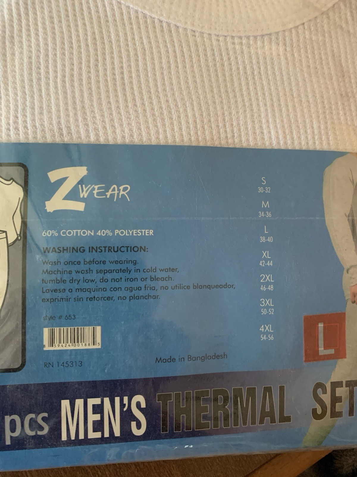 Z~Wear Men’s Large Thermal 2 Sets Top/Bottom NEW White/Gray