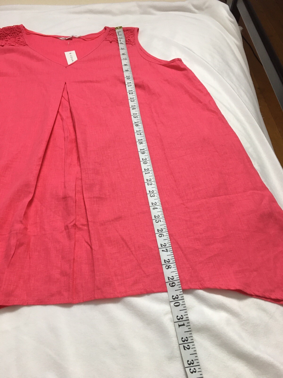 Counterparts Blouse Size L Pink Coral Crochet Linen Blend Sleeveless Slits Boho