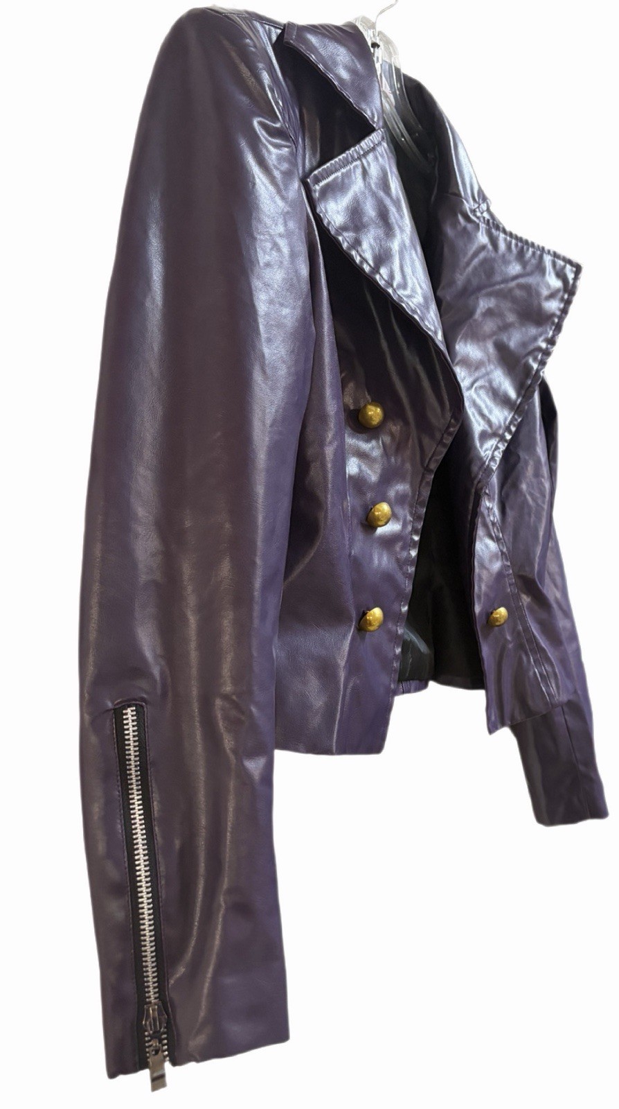 Cosplay.fm Purple PVC (PU) Cosplay Jacket Size S Gold Buttons Zipper Polyester