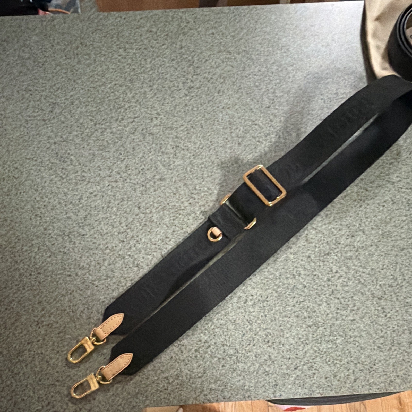 Louis Vuitton Adjustable Logo Strap/Handle Black Beige w/ Gold Buckle Accents