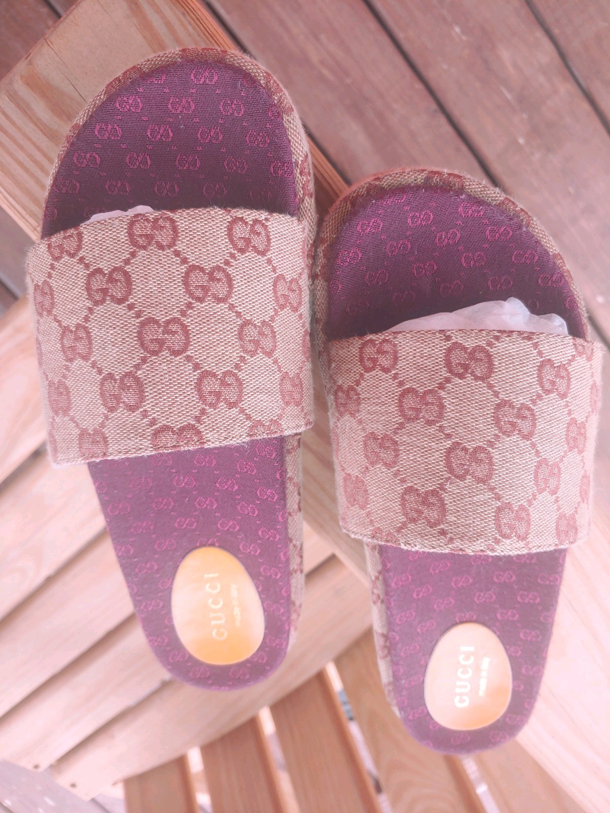 Gucci Logo Angelina GG Platform Slide Sandals Shoes Womens Size 10-10.5 Slip On