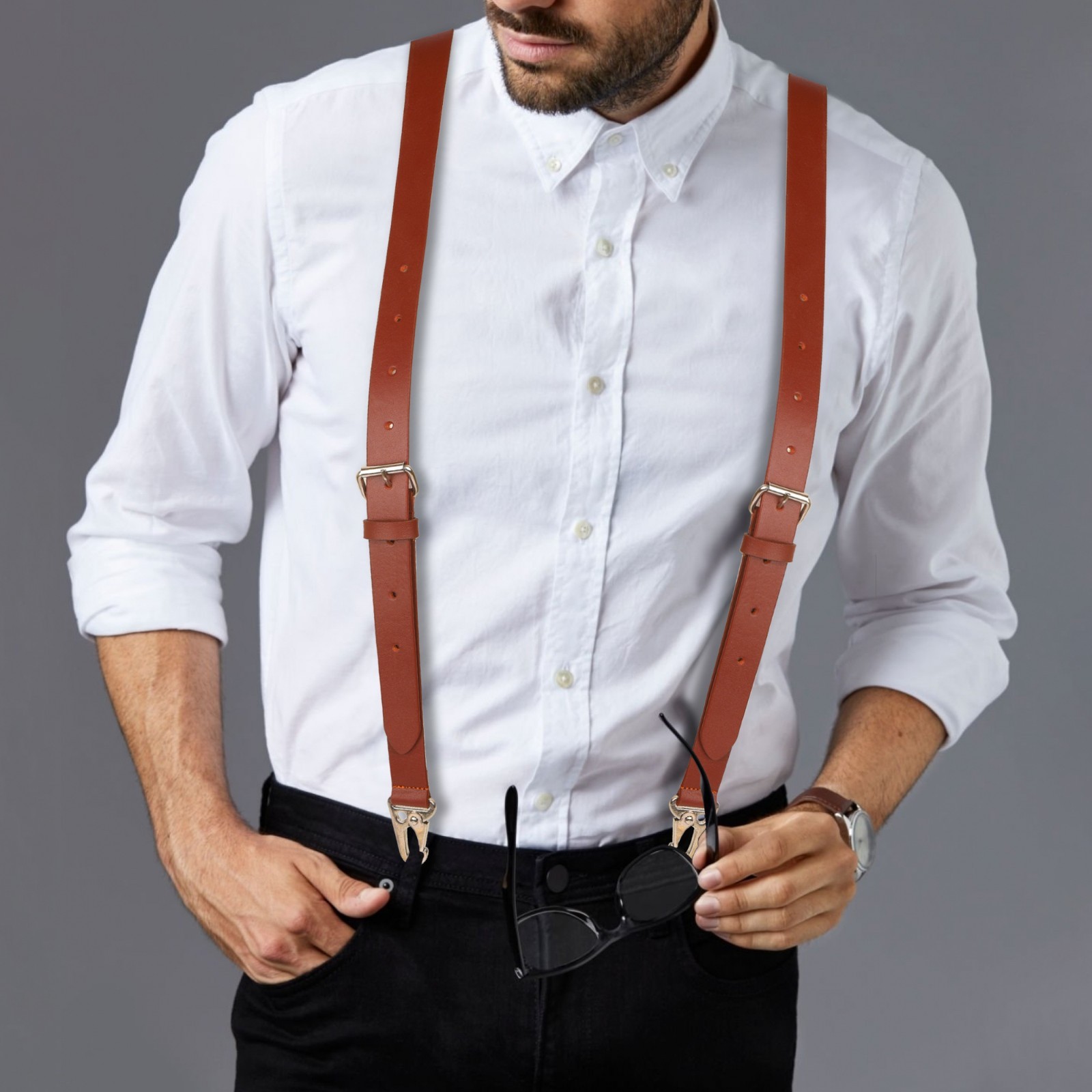 NUTUCH Full Grain Leather Suspender for Men | Groomsmen Fashion Suspenders
